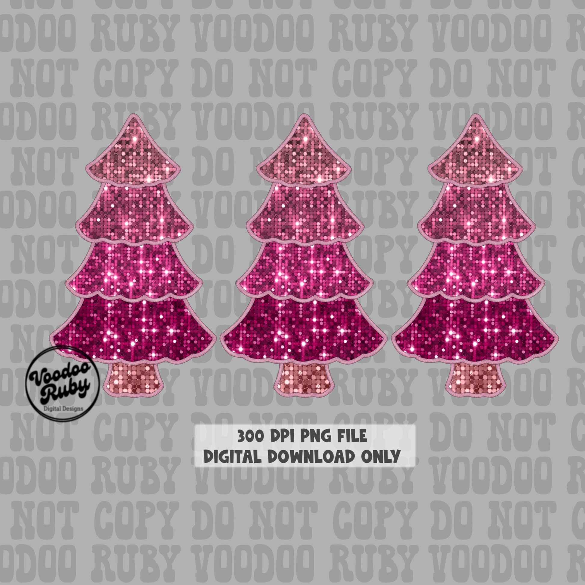 Pink Christmas png faux sequin Christmas Tree design faux embroidered outline dtf printable