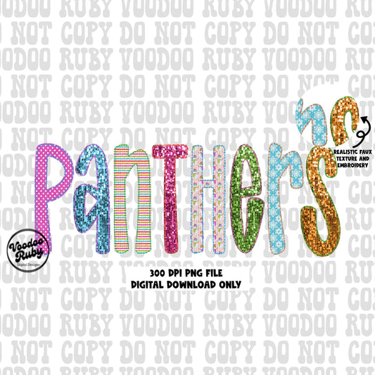 Panthers faux embroidery png design 300 dpi high resolution faux sequins dtf printable sublimation printable