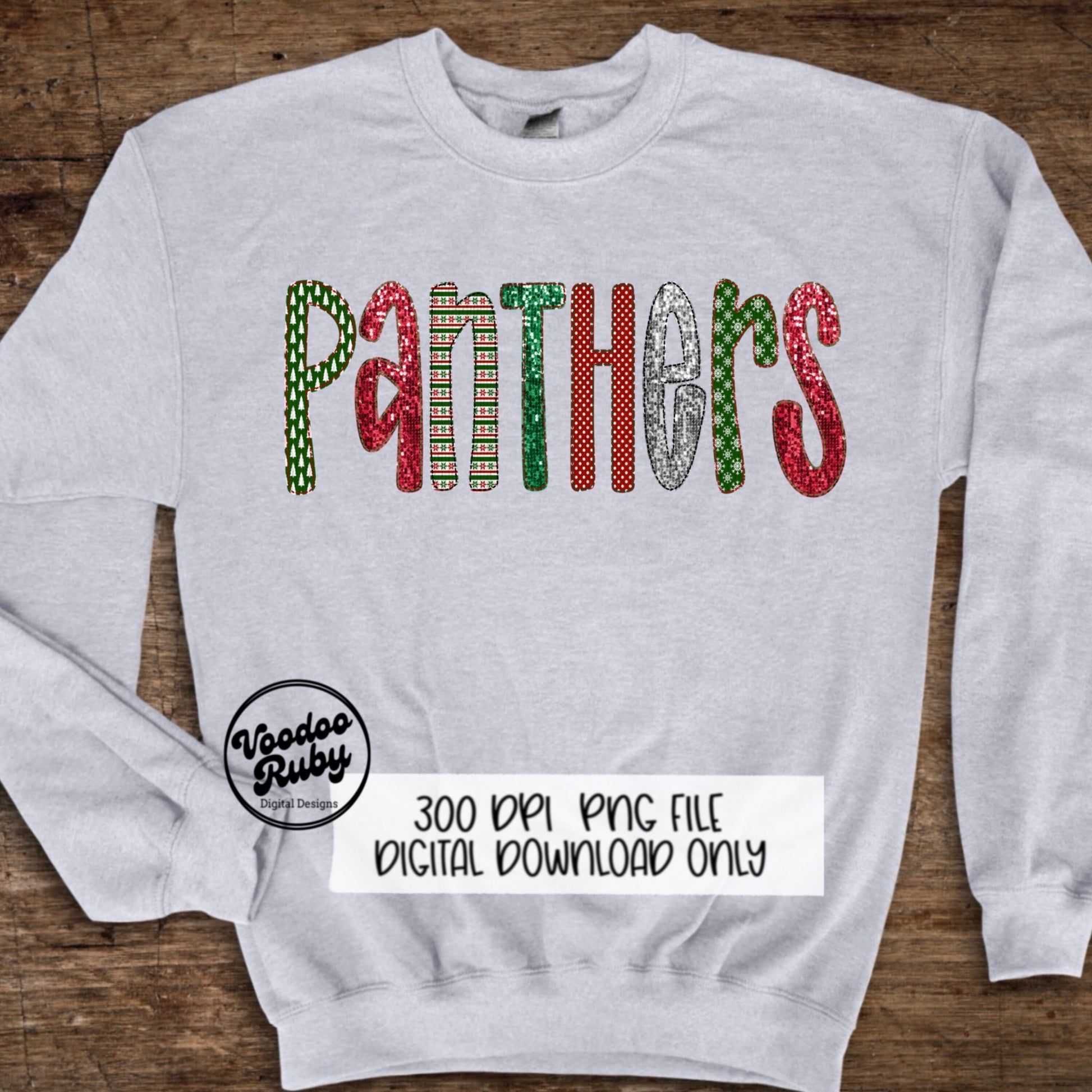 Panthers PNG Design Faux Embroidery PNG Christmas Mascot Sublimation Panthers DTF Printable