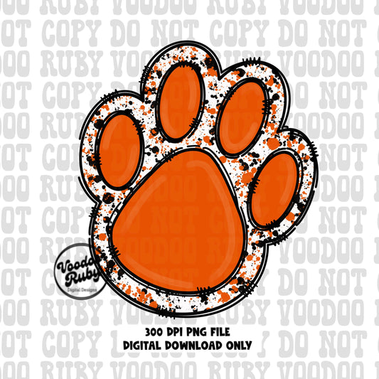 Orange Paw PNG Design Mascot Paw Print Hand Drawn Digital Download Football DTF Printable Sublimation Blank PNG Clip Art