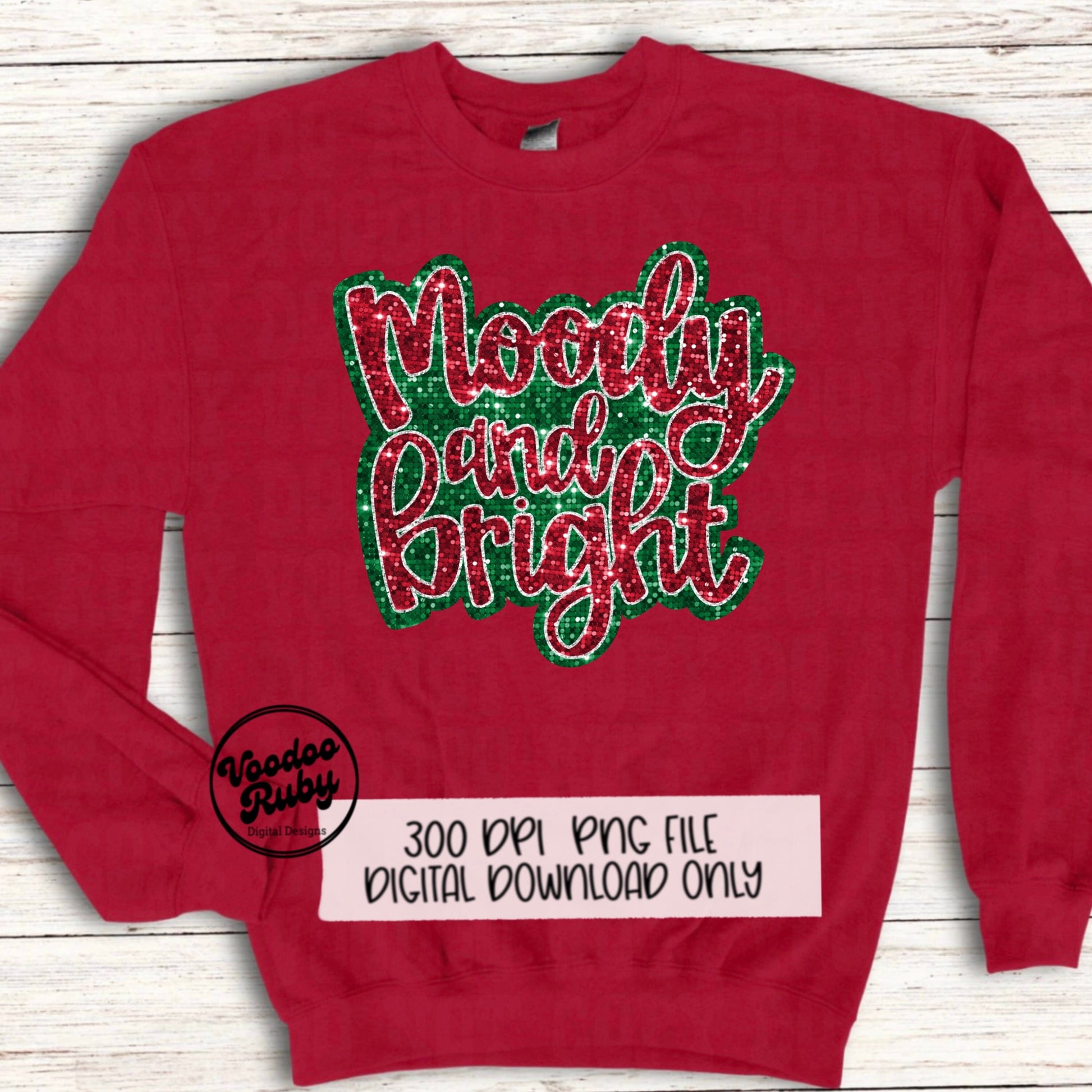 Sequin Red Christmas PNG Design Moody and Bright PNG Faux Sequins Merry Christmas DTF Printable Digital Download Funny Christmas png