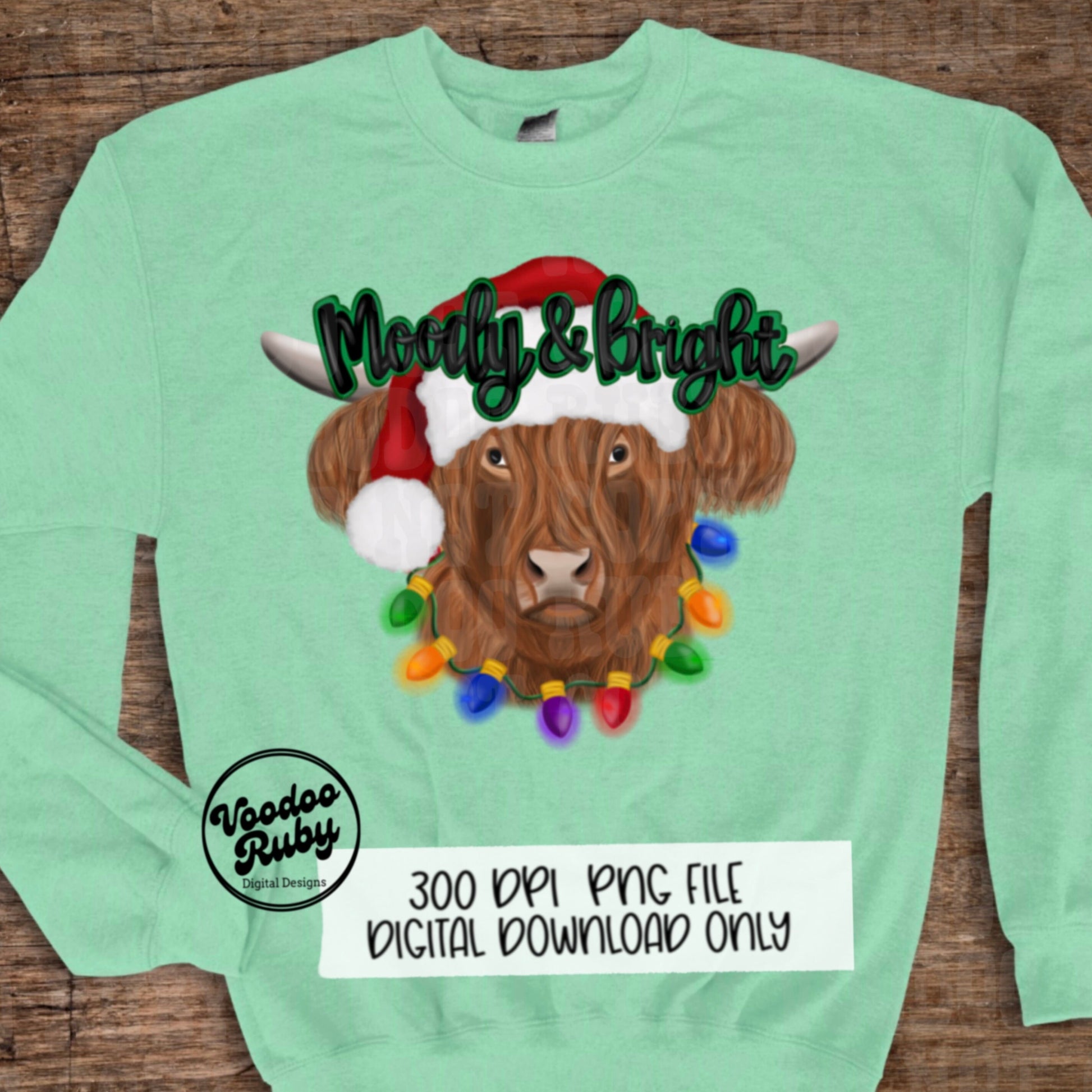 Cow Christmas PNG Design Merry Christmas PNG Moody and Bright png Merry DTF Christmas Sublimation Digital Download Western Christmas png