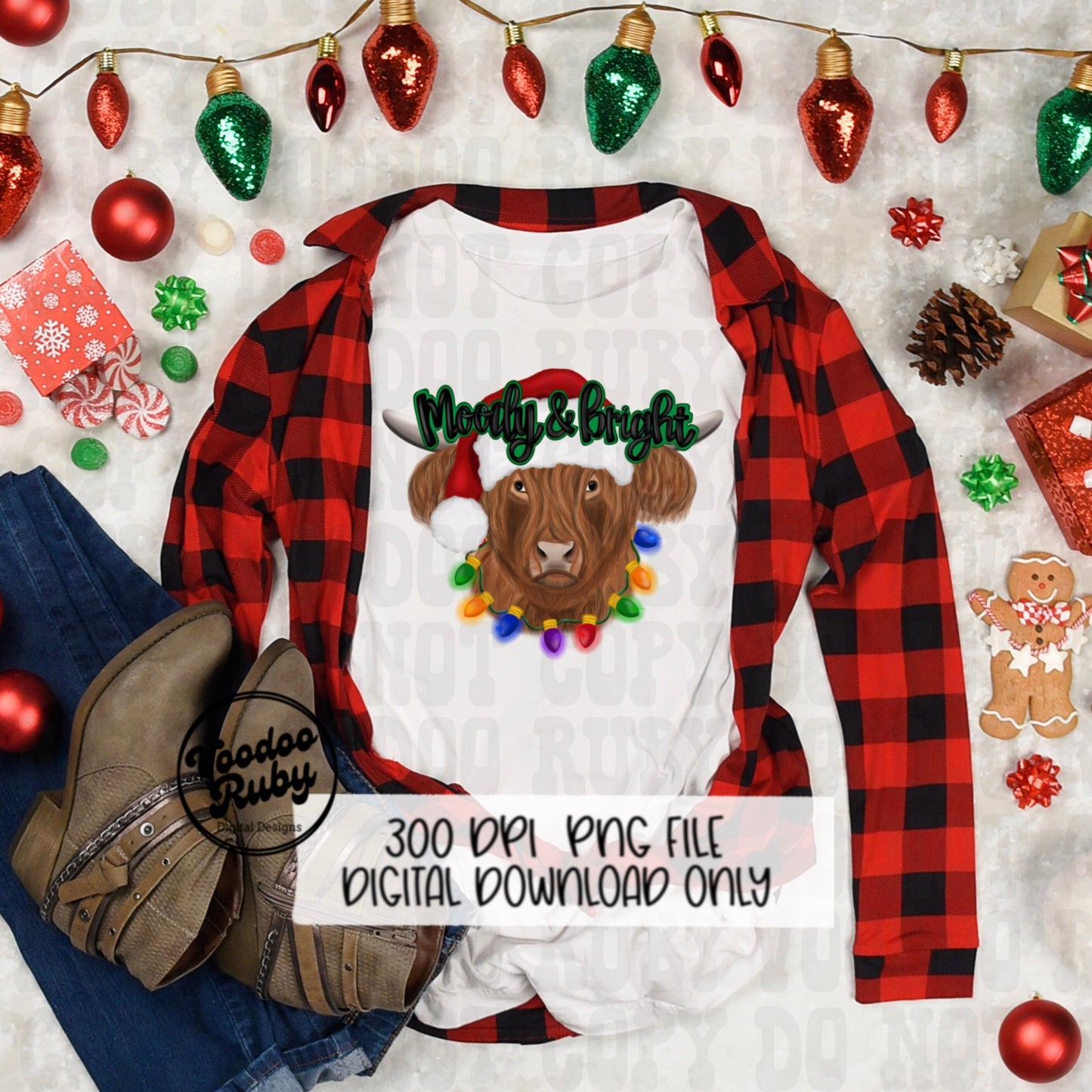 Cow Christmas PNG Design Merry Christmas PNG Moody and Bright png Merry DTF Christmas Sublimation Digital Download Western Christmas png