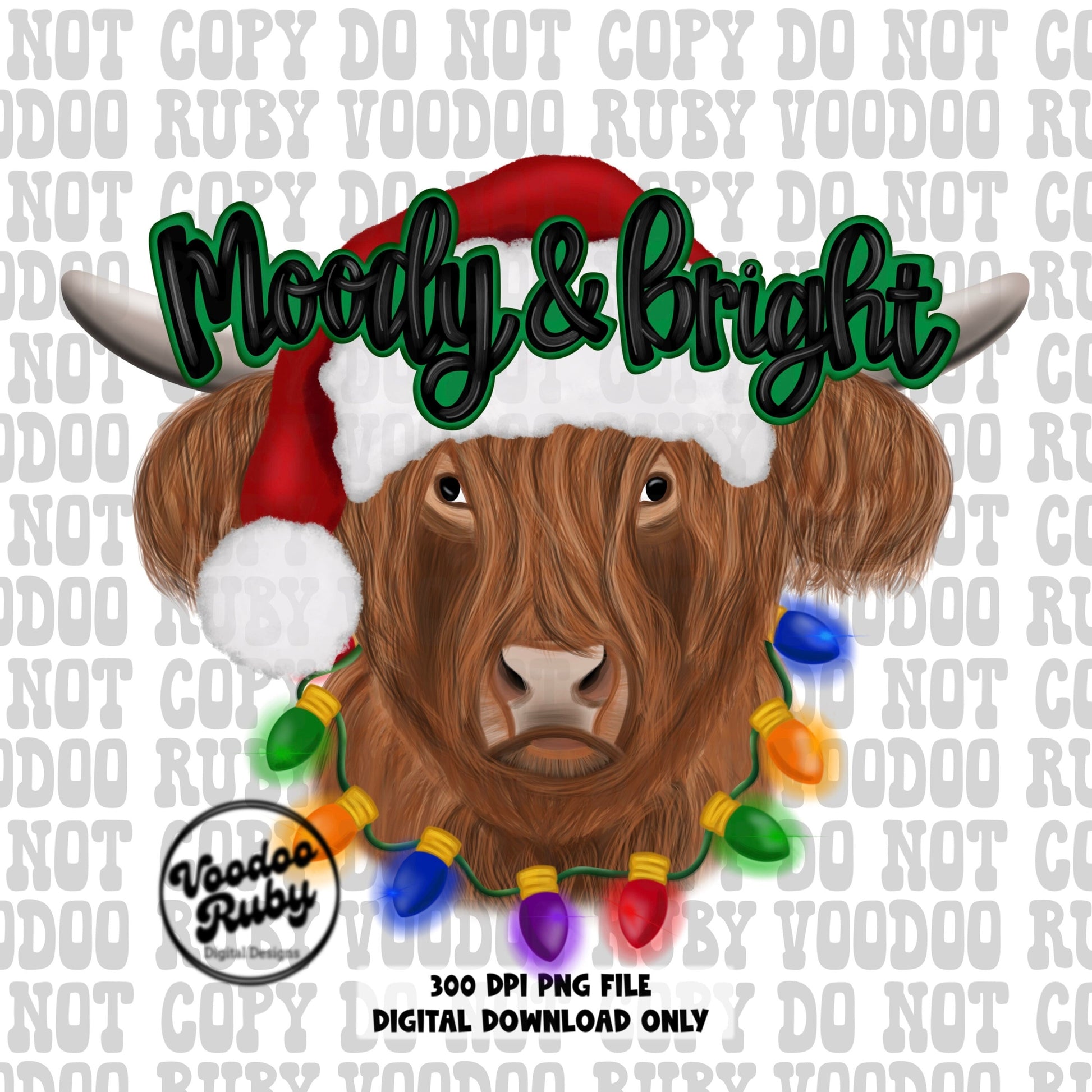 Christmas Highland Cow png Funny Moody and Bright 300 dpi high resolution dtf printable and sublimation