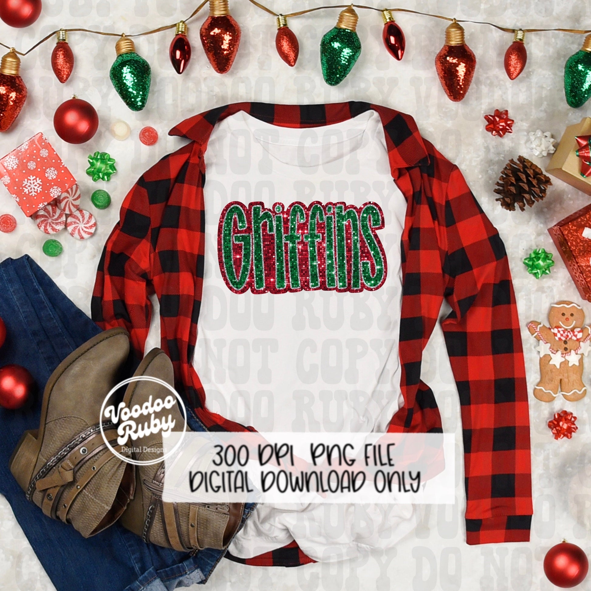Christmas Griffins PNG Design Sublimation Sequin Hand Drawn Digital Download Glitter PNG Christmas Griffins Mascot DTF Printable