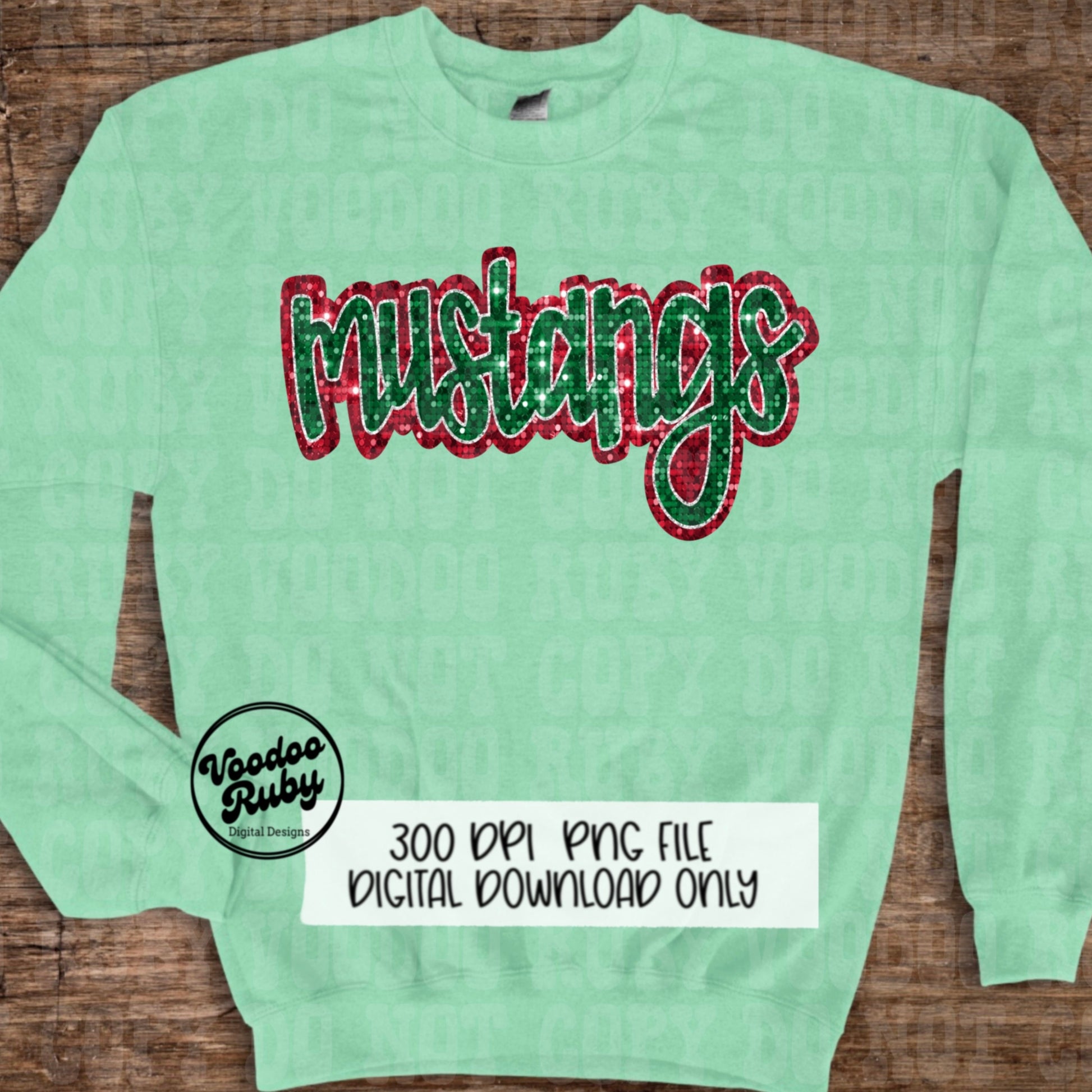 Christmas Mustangs PNG Design Sublimation Sequins Hand Drawn Digital Download Faux Sequins PNG Glitter Mustangs Mascot DTF Printable