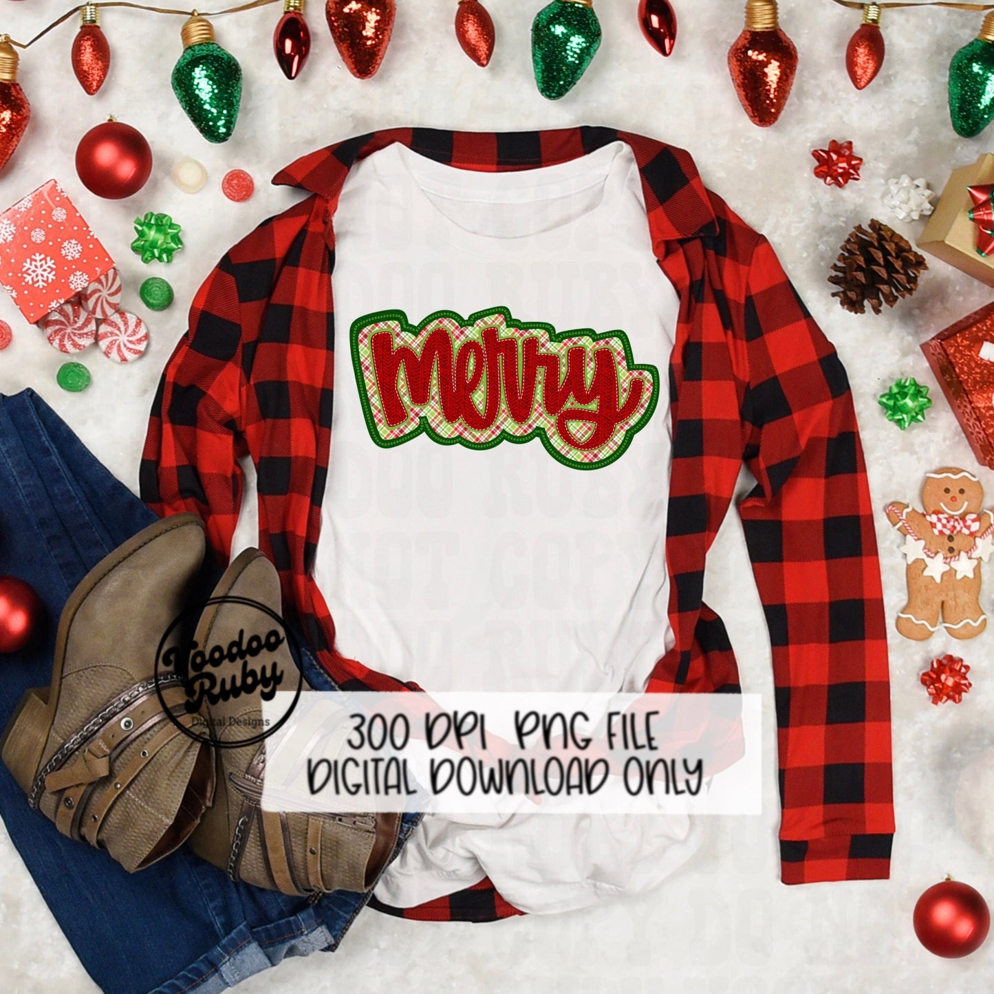 Embroidery Merry PNG Design Merry Christmas PNG Faux Embroidery PNG Merry dtf Christmas Sublimation Digital Download Merry Plaid