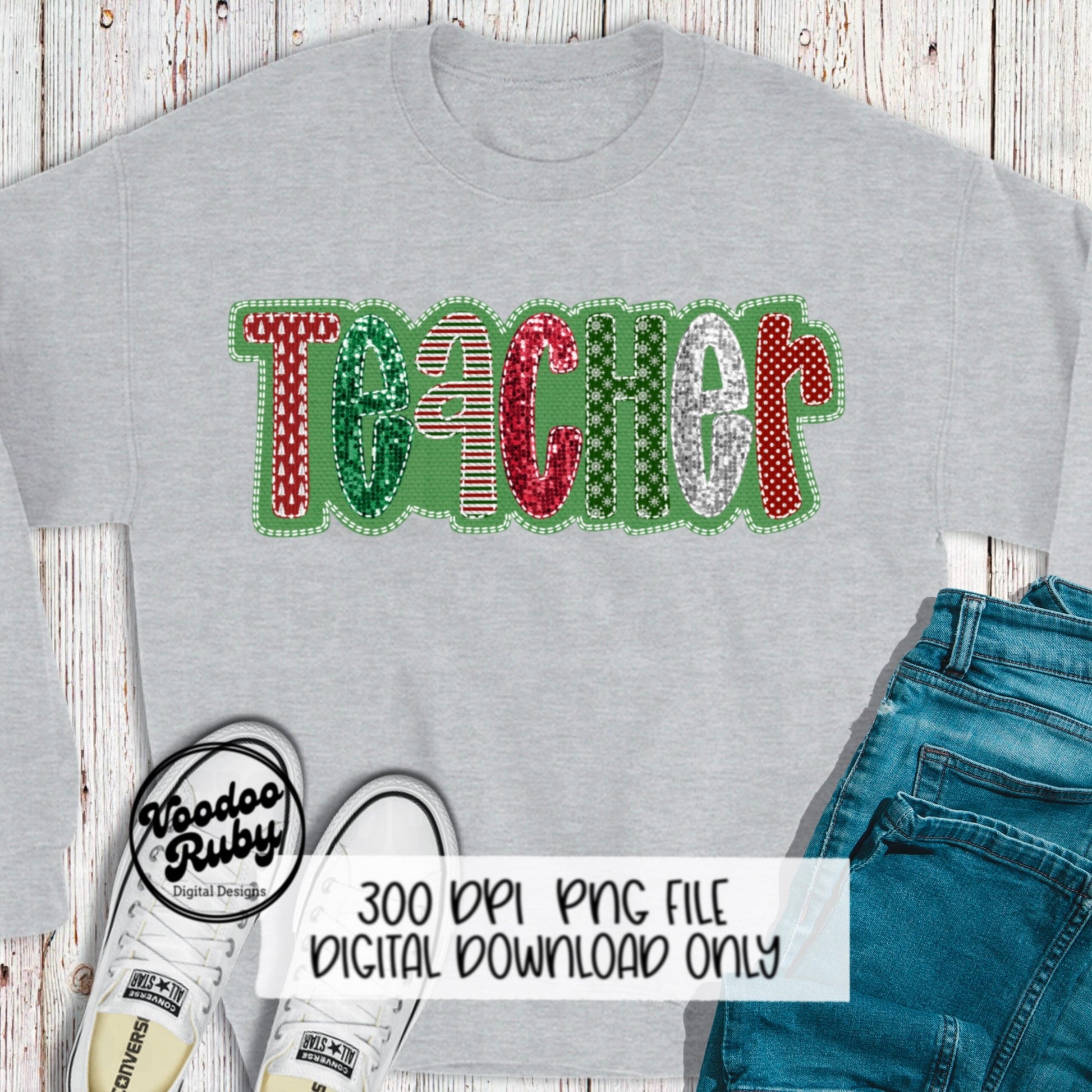 Sequin Teacher PNG Design Merry Christmas PNG Faux Sequins Faux Embroidery png Teacher DTF Christmas Sublimation Digital Download