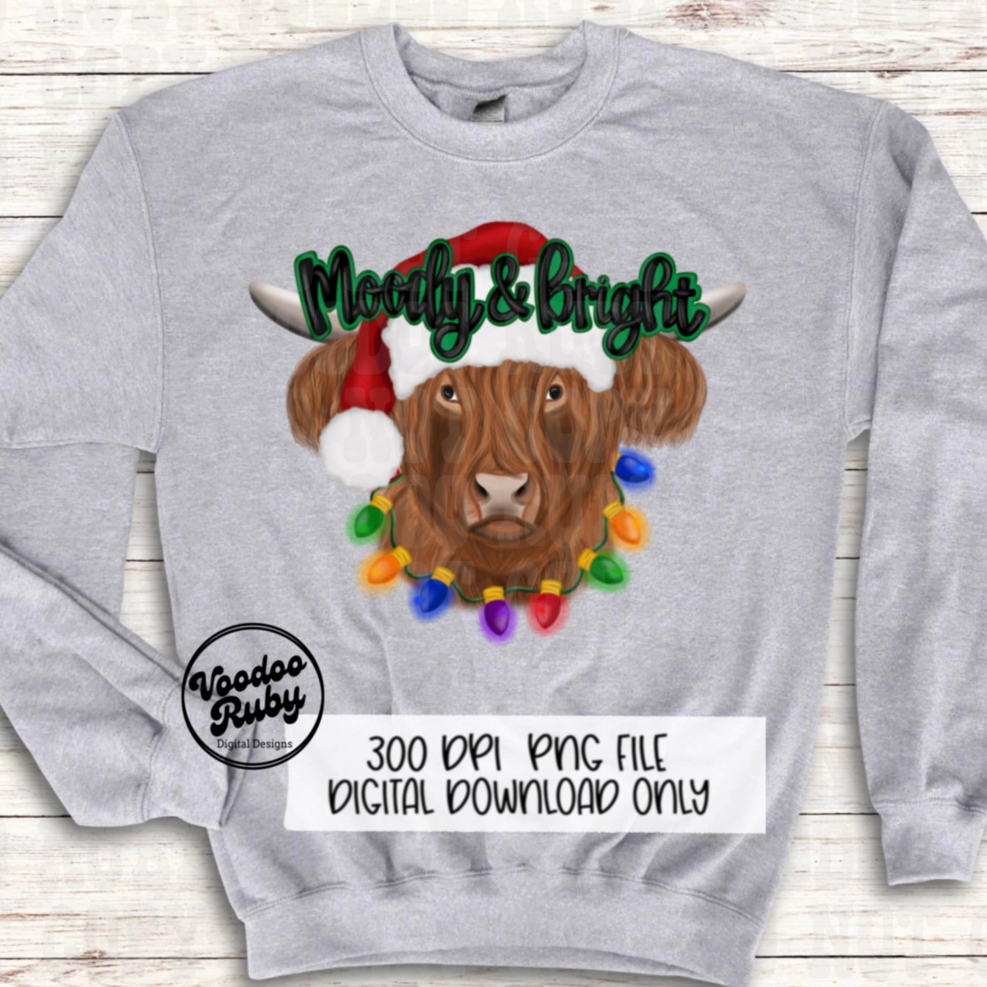 Cow Christmas PNG Design Merry Christmas PNG Moody and Bright png Merry DTF Christmas Sublimation Digital Download Western Christmas png