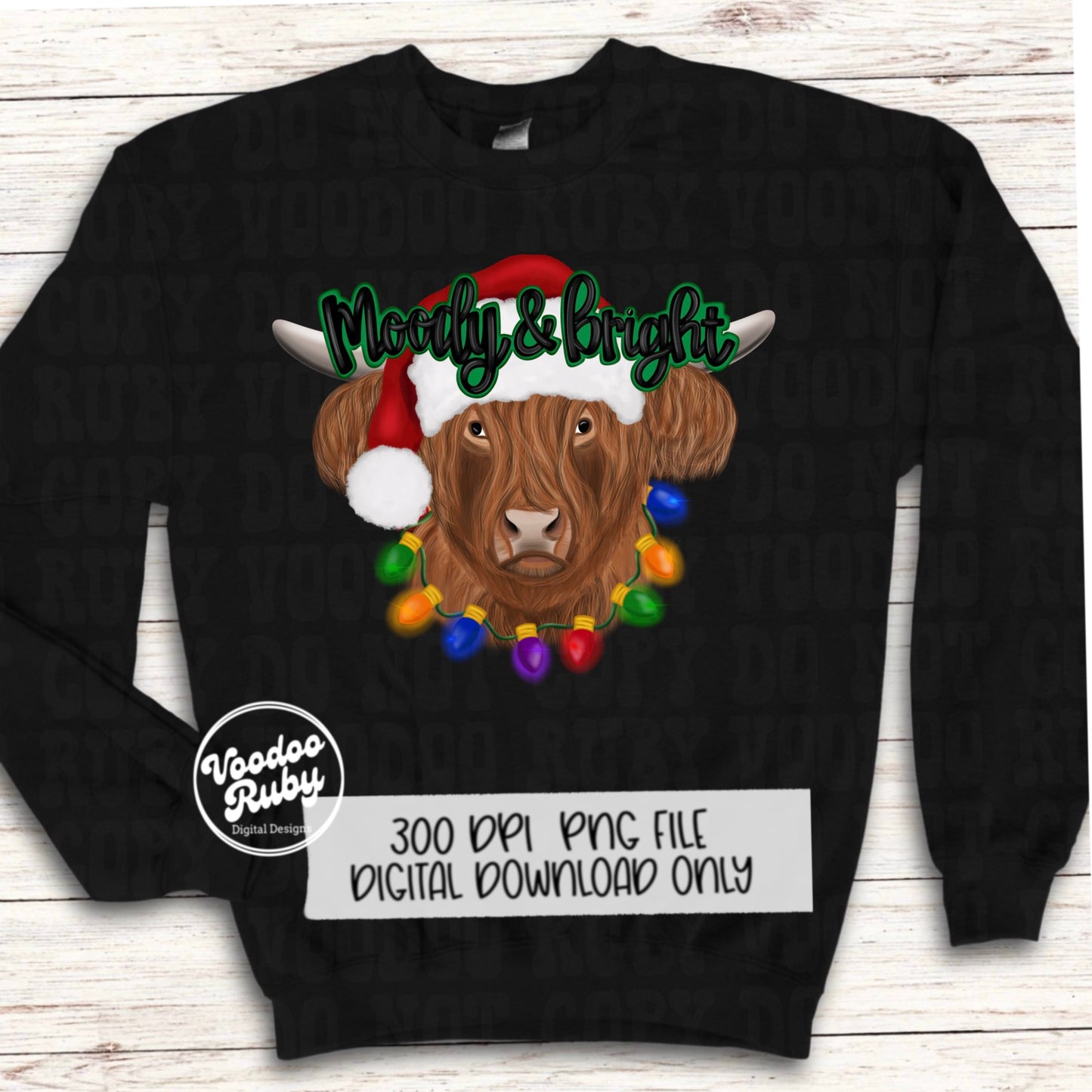 Cow Christmas PNG Design Merry Christmas PNG Moody and Bright png Merry DTF Christmas Sublimation Digital Download Western Christmas png