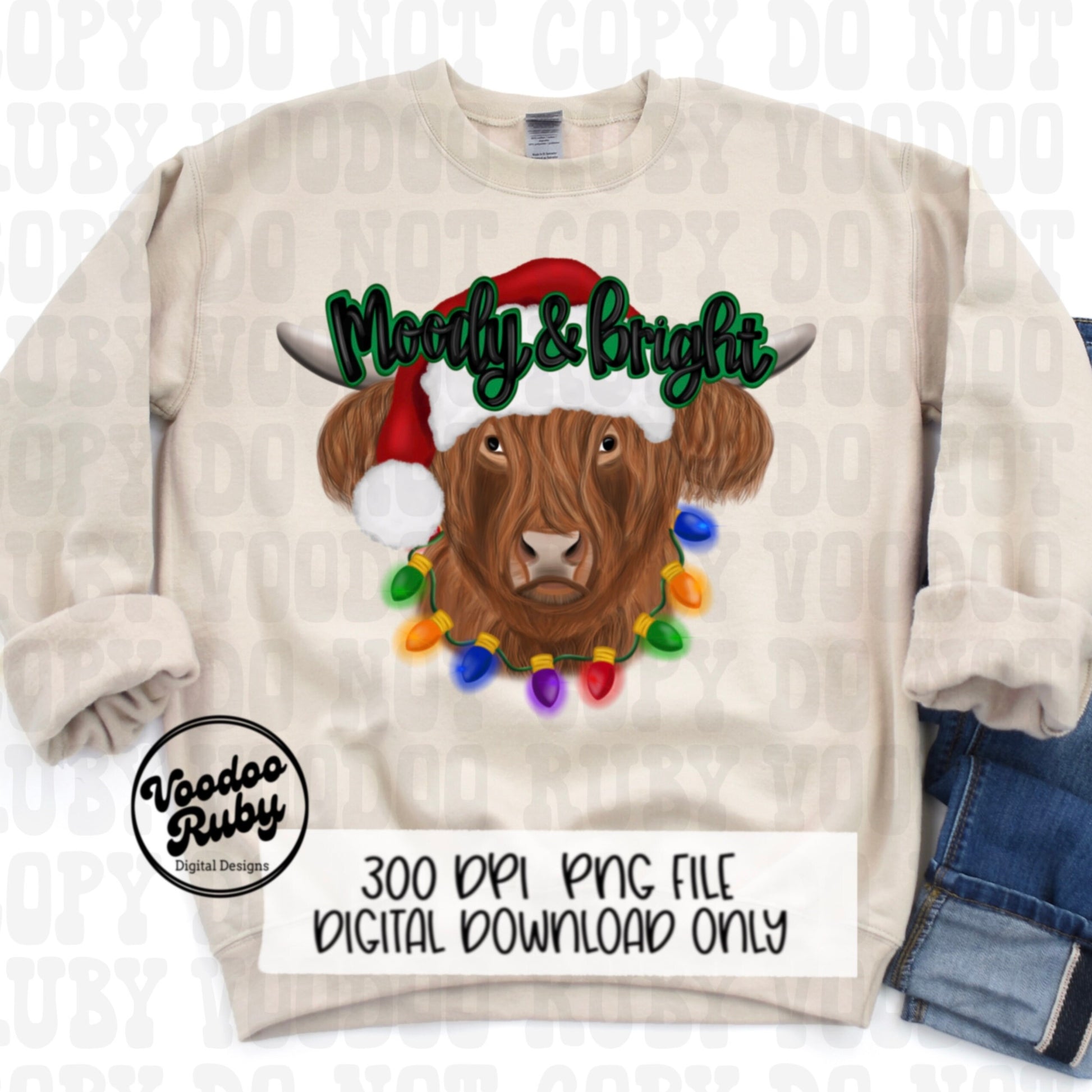 Cow Christmas PNG Design Merry Christmas PNG Moody and Bright png Merry DTF Christmas Sublimation Digital Download Western Christmas png