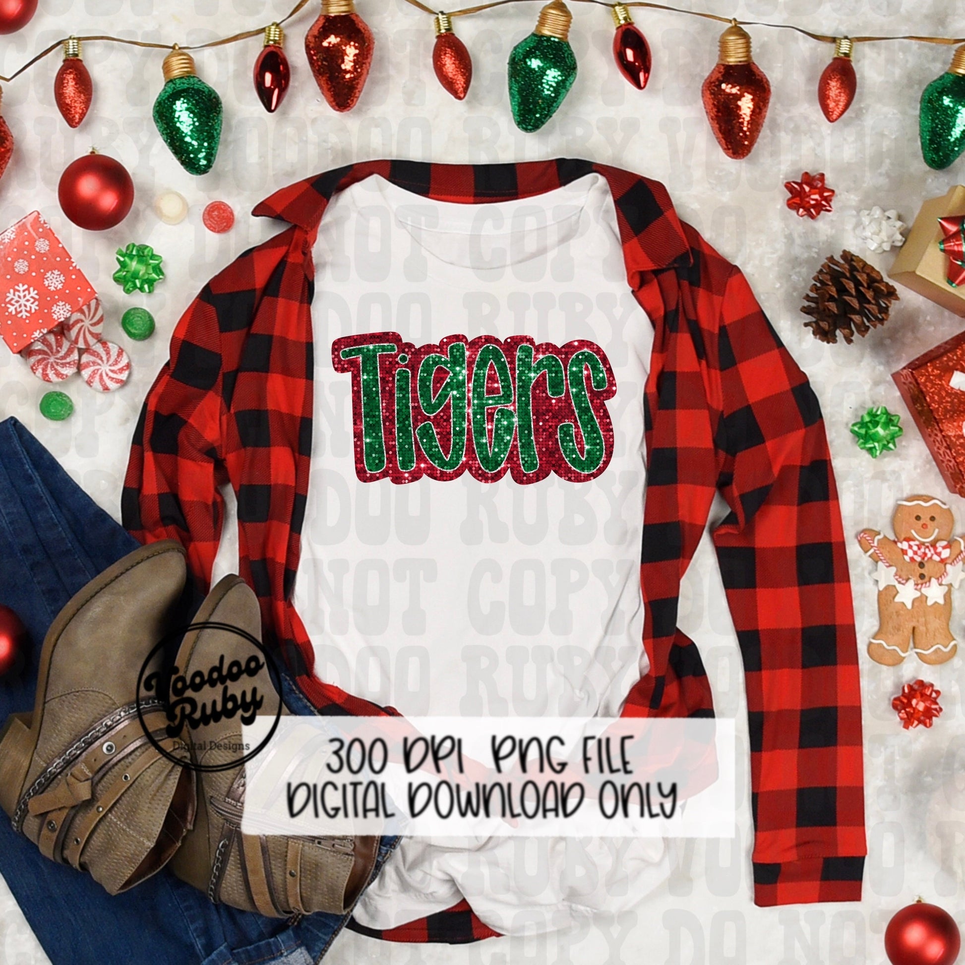 Christmas Tigers PNG Design Sublimation Sequin Hand Drawn Digital Download Glitter PNG Christmas Tigers Mascot DTF Printable