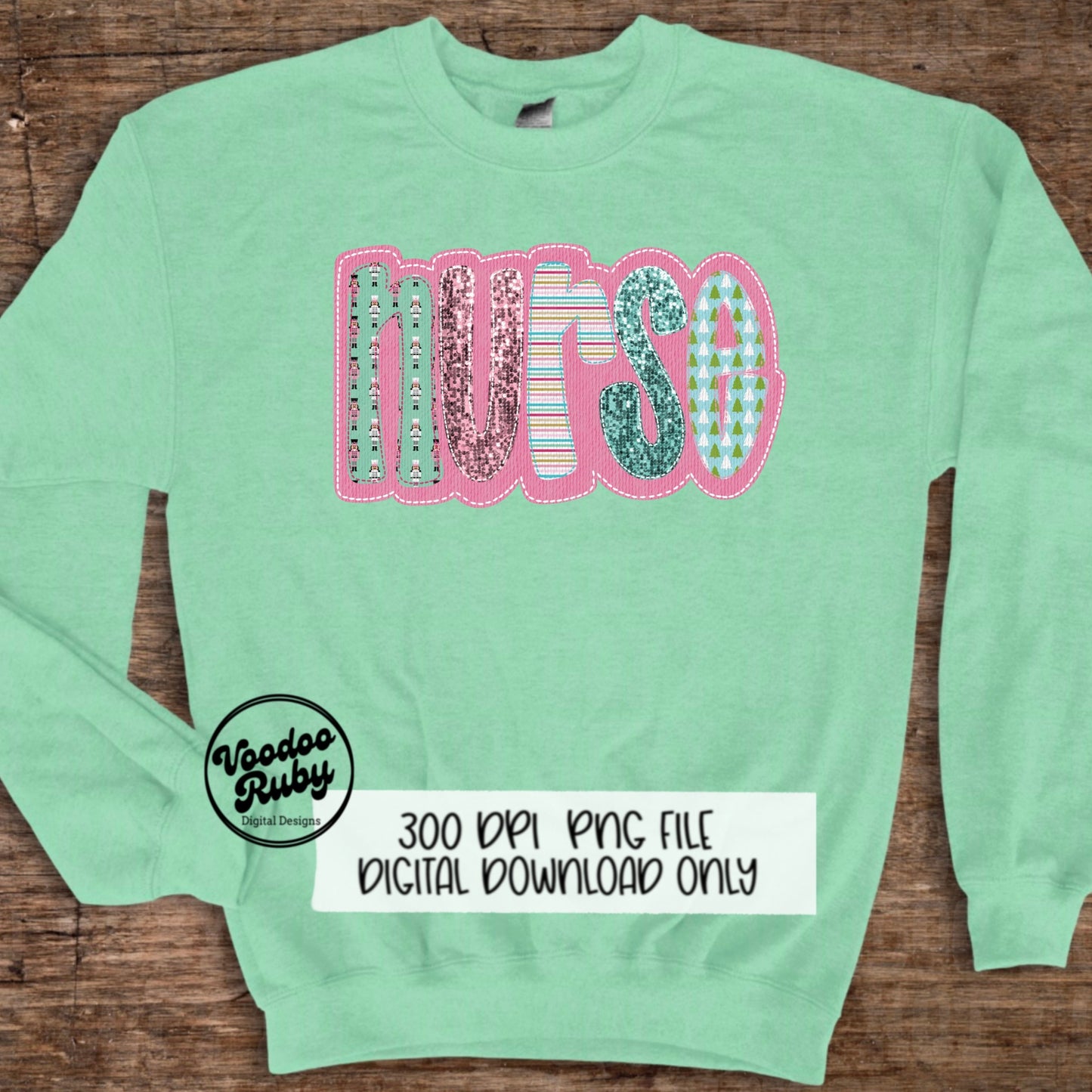 Sequin Pink Nurse PNG Design Sublimation Digital Download Merry Christmas PNG Faux Sequins Faux Embroidery Nurse DTF Christmas