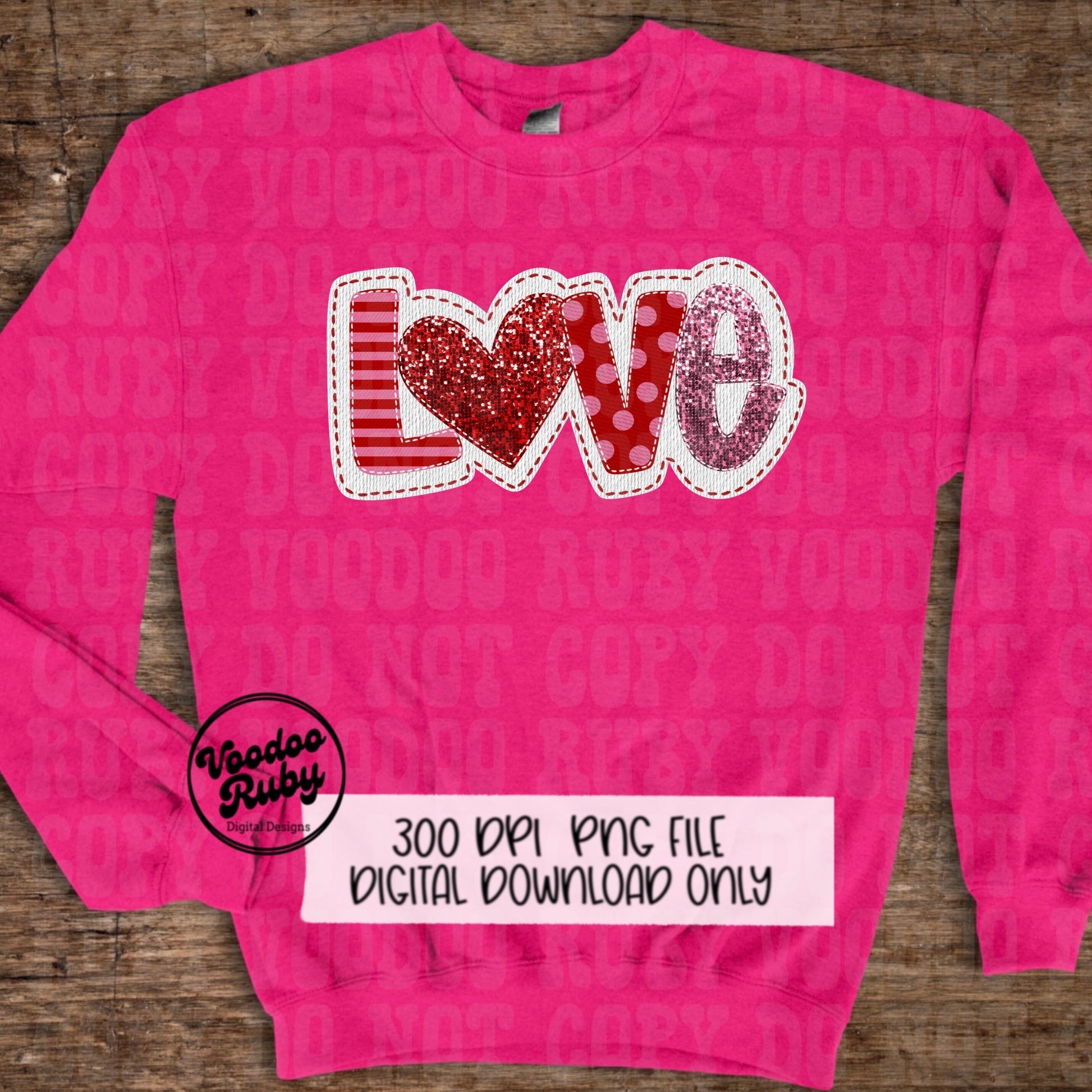 Sequin Love PNG Design Valentine’s Day PNG Faux Sequins Faux Embroidery Love DTF Valentines Sublimation Digital Download Love Clip Art