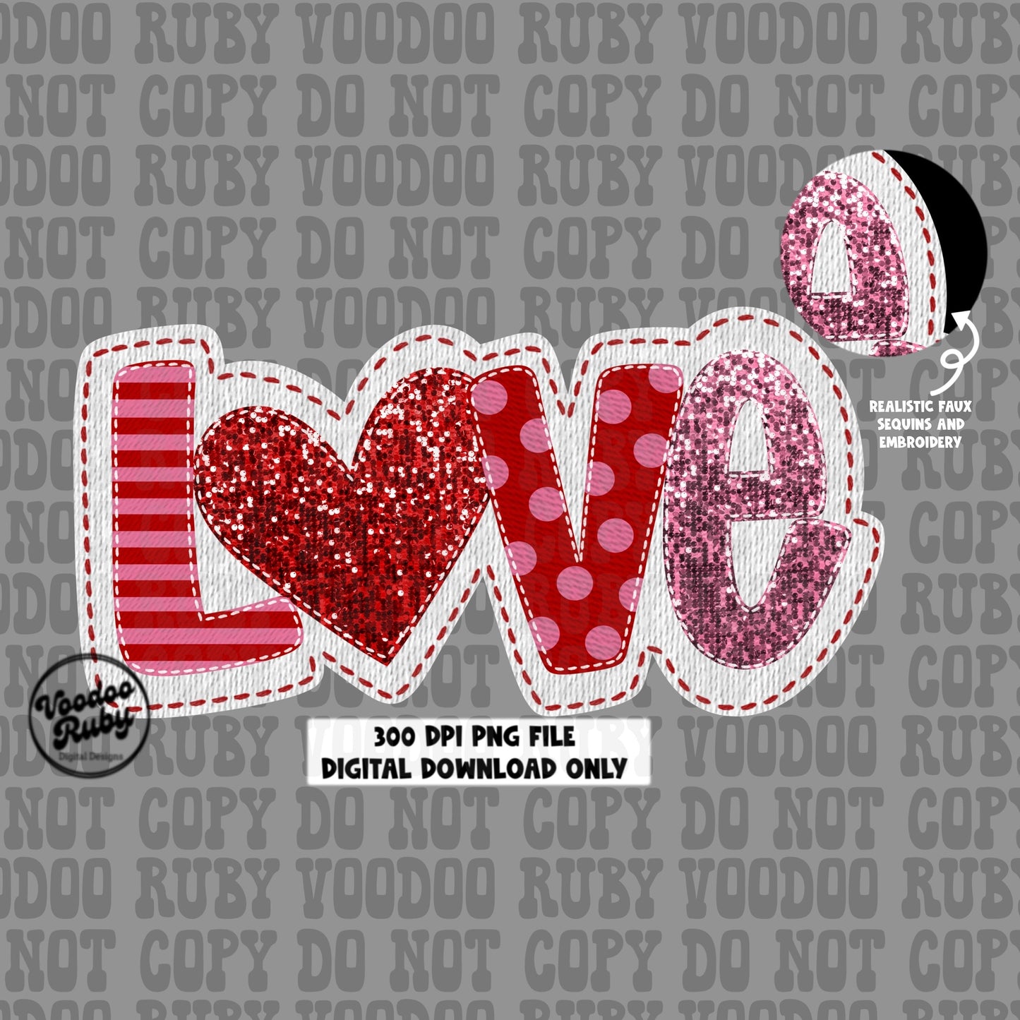 Valentine’s Day Love png sequin faux embroidery png dtf printable