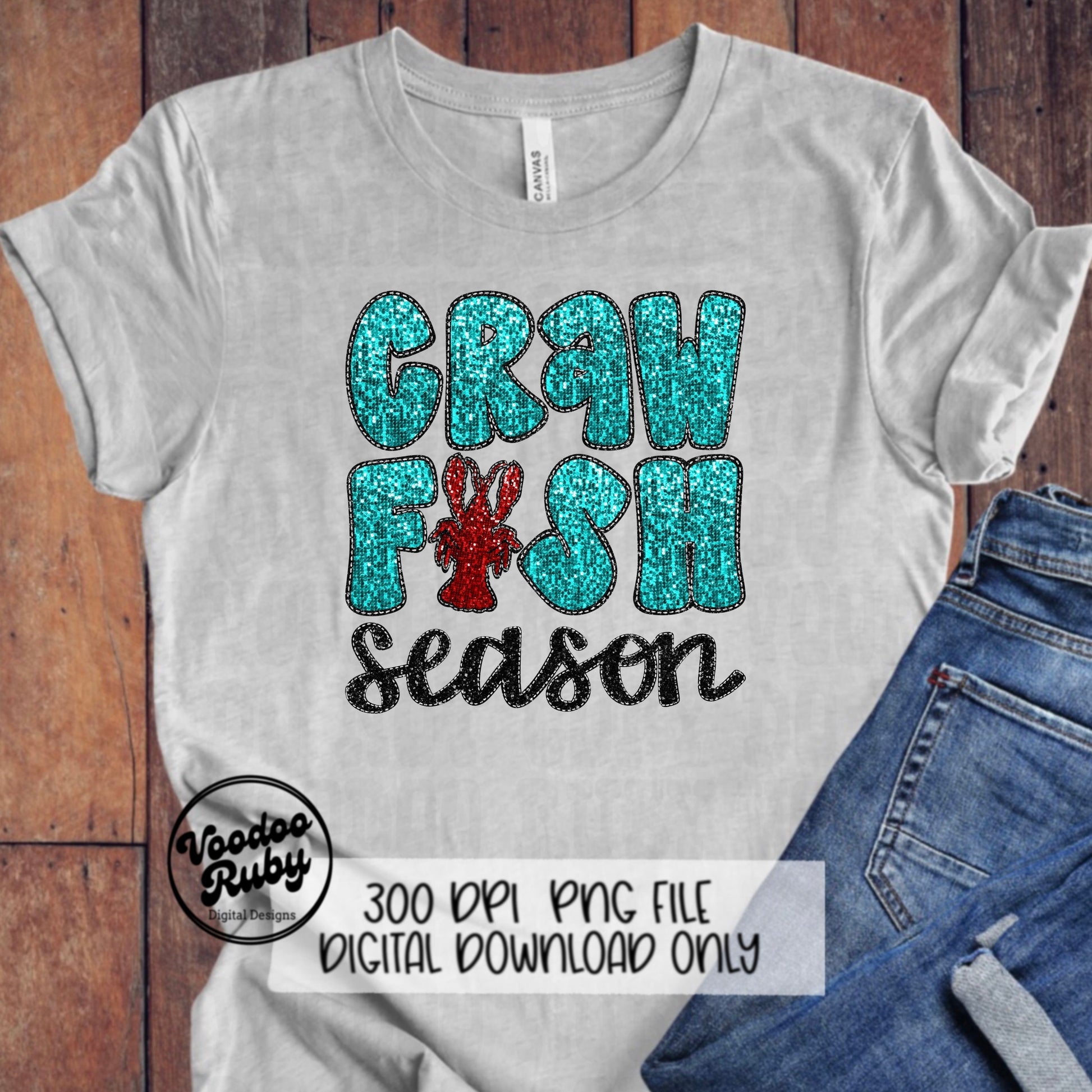 Crawfish PNG Design Sequin Crawfish Season Sublimation Digital Download Faux Embroidery PNG Louisiana DTF Printable Cajun Shirt Design png