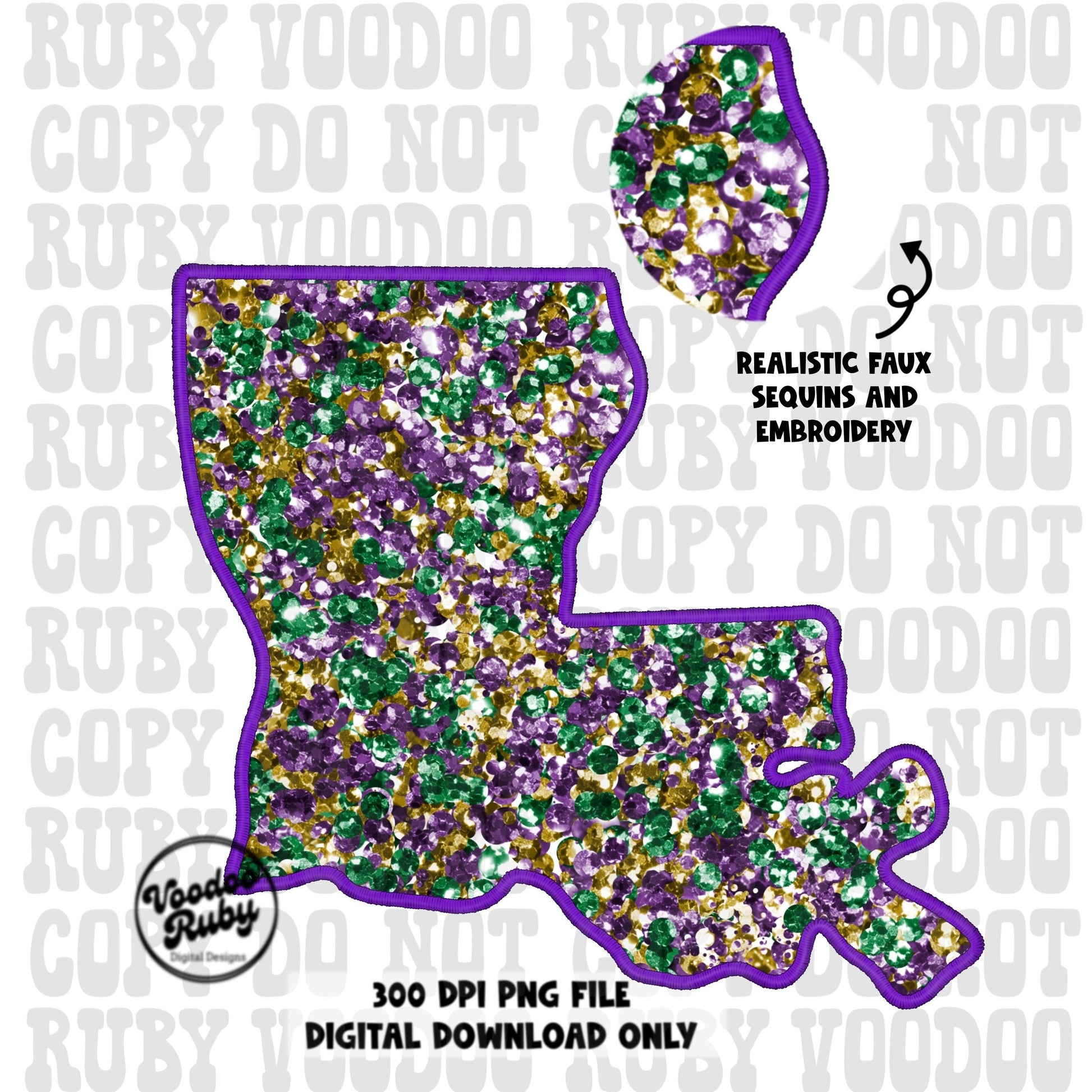Faux glitter louisiana png design faux embroidery png dtf printable