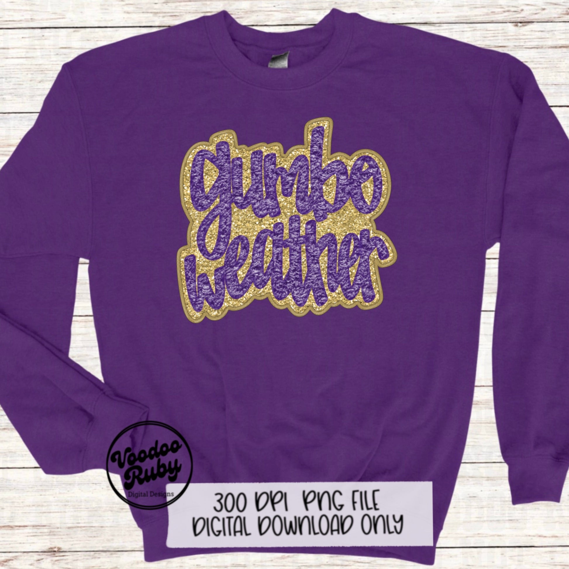 Gumbo Weather PNG: Faux Embroidery Mardi Gras Design (Digital Download