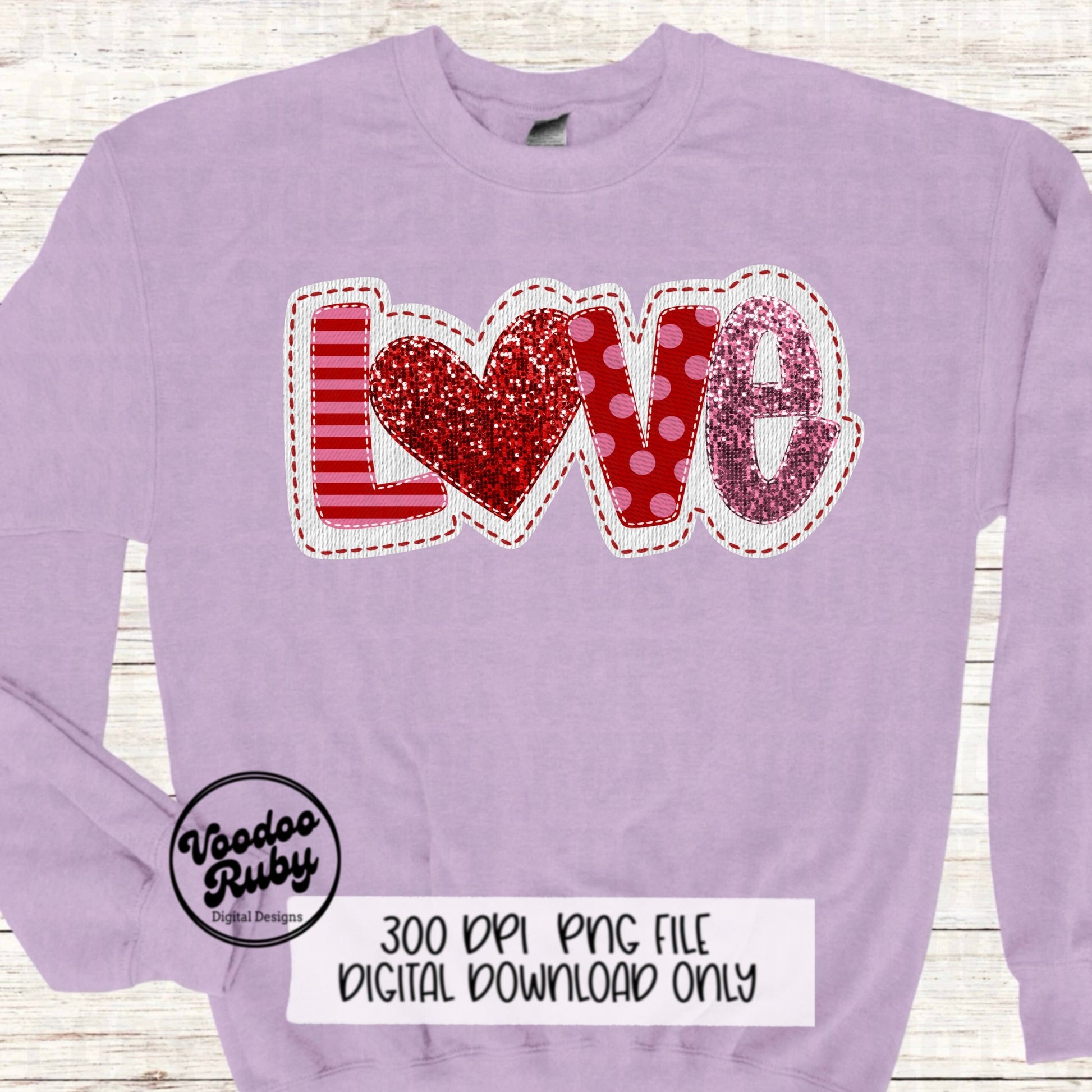 Sequin Love PNG Design Valentine’s Day PNG Faux Sequins Faux Embroidery Love DTF Valentines Sublimation Digital Download Love Clip Art