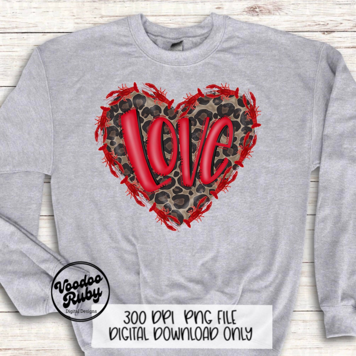 Leopard Crawfish Heart PNG: Louisiana Cajun Design (Digital Download