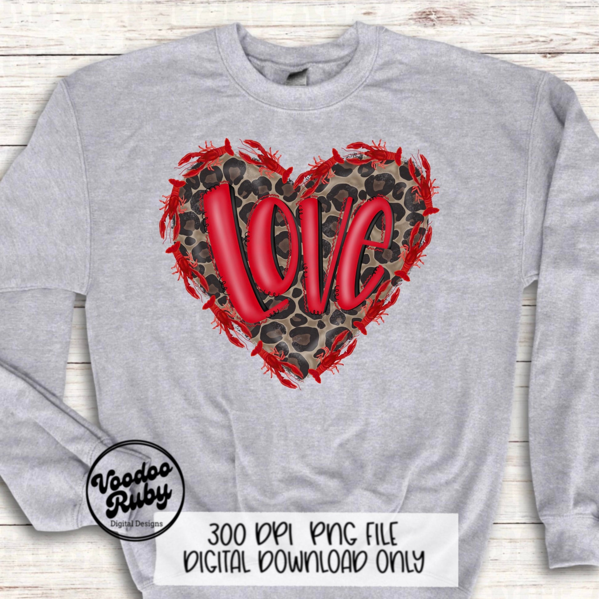 Leopard Crawfish Heart PNG: Louisiana Cajun Design (Digital Download