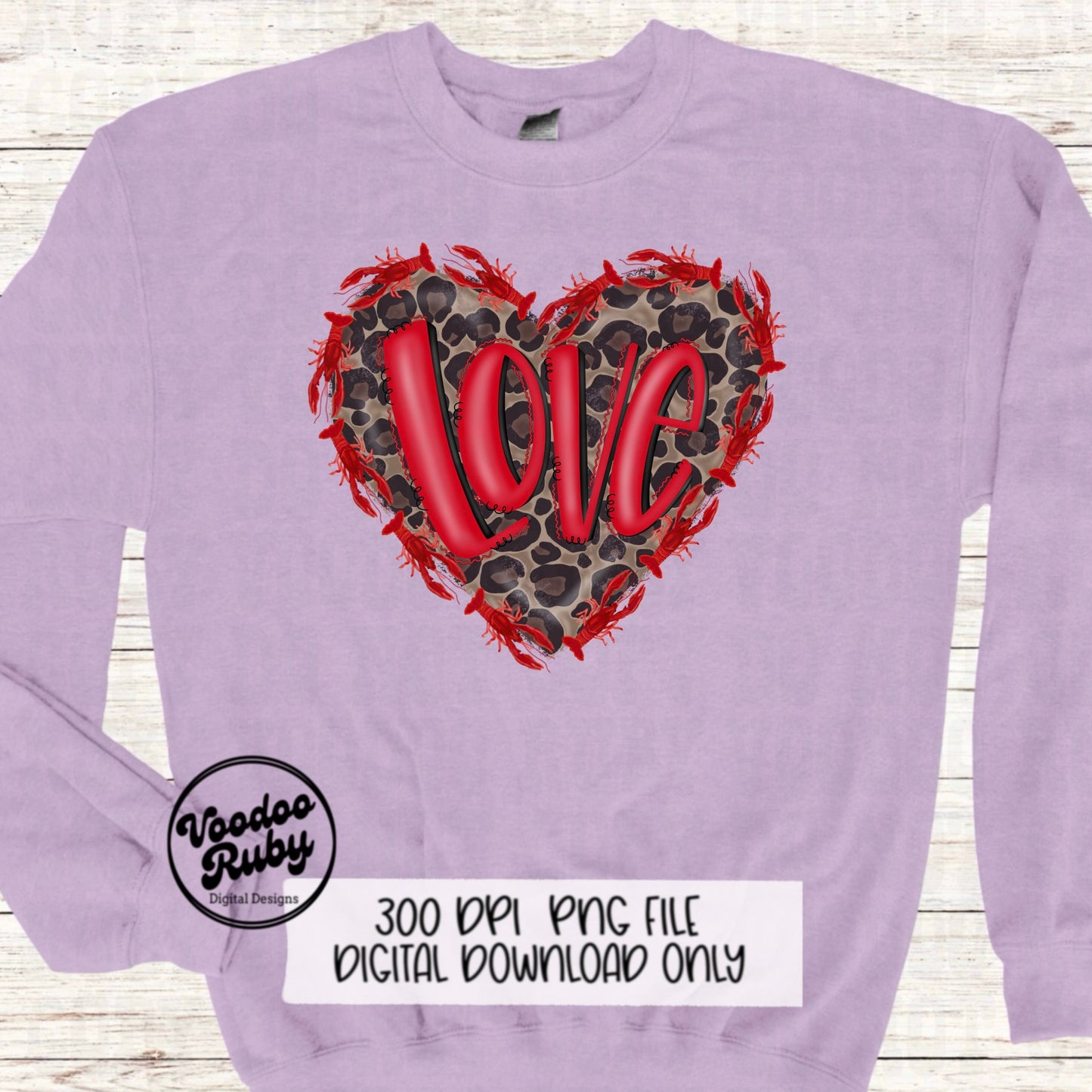 Leopard Crawfish Heart PNG: Louisiana Cajun Design (Digital Download