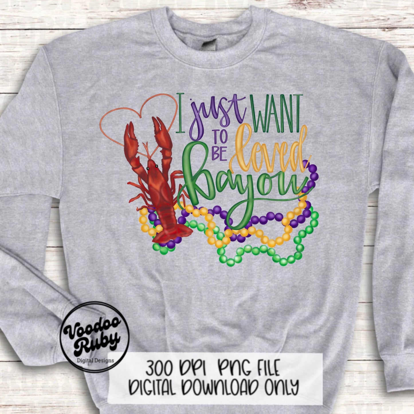 Loved Bayou Crawfish Mardi Gras PNG Design Sublimation Hand Drawn Digital Download Crawfish PNG Mardi Gras DTF Printable Cajun Clip Art