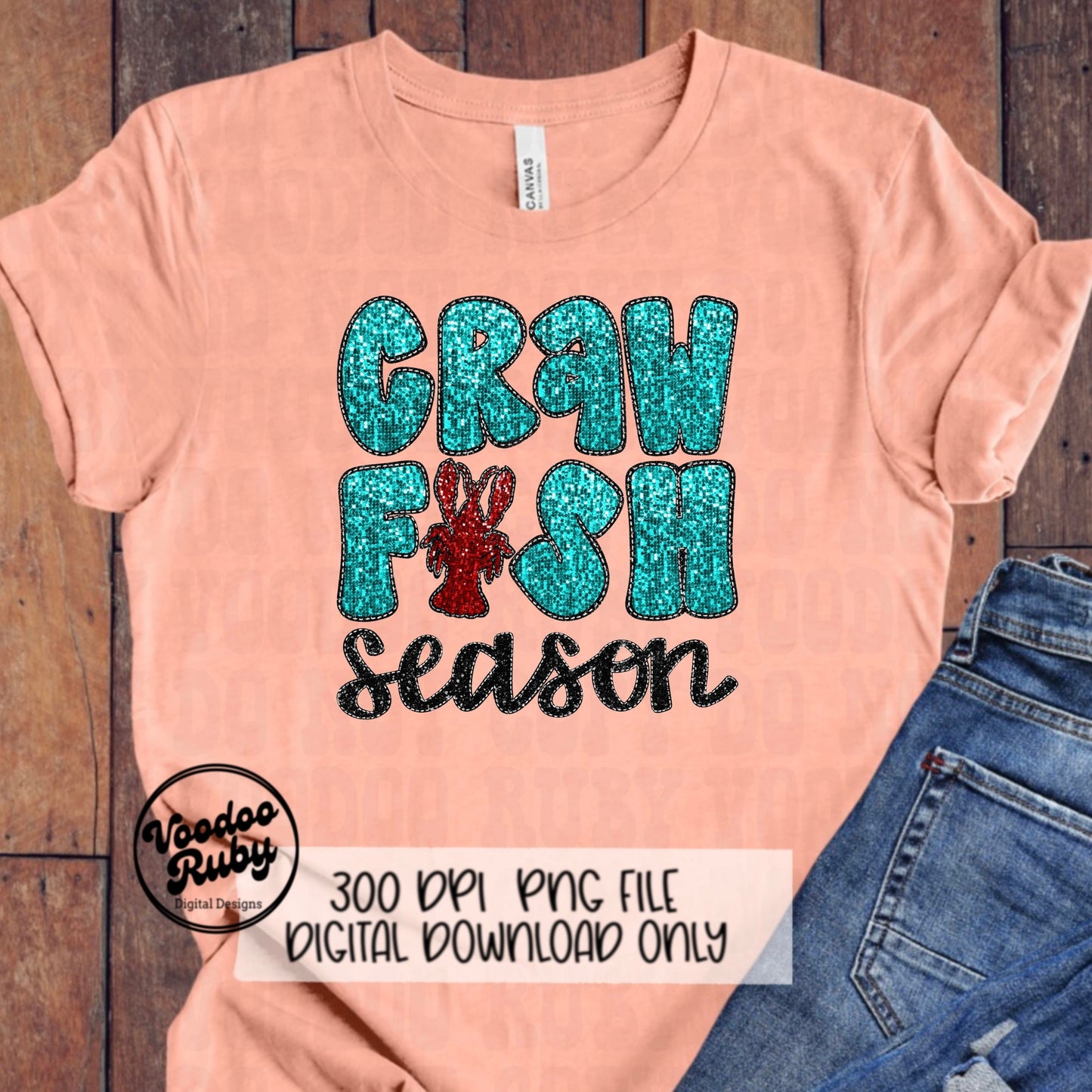 Crawfish PNG Design Sequin Crawfish Season Sublimation Digital Download Faux Embroidery PNG Louisiana DTF Printable Cajun Shirt Design png