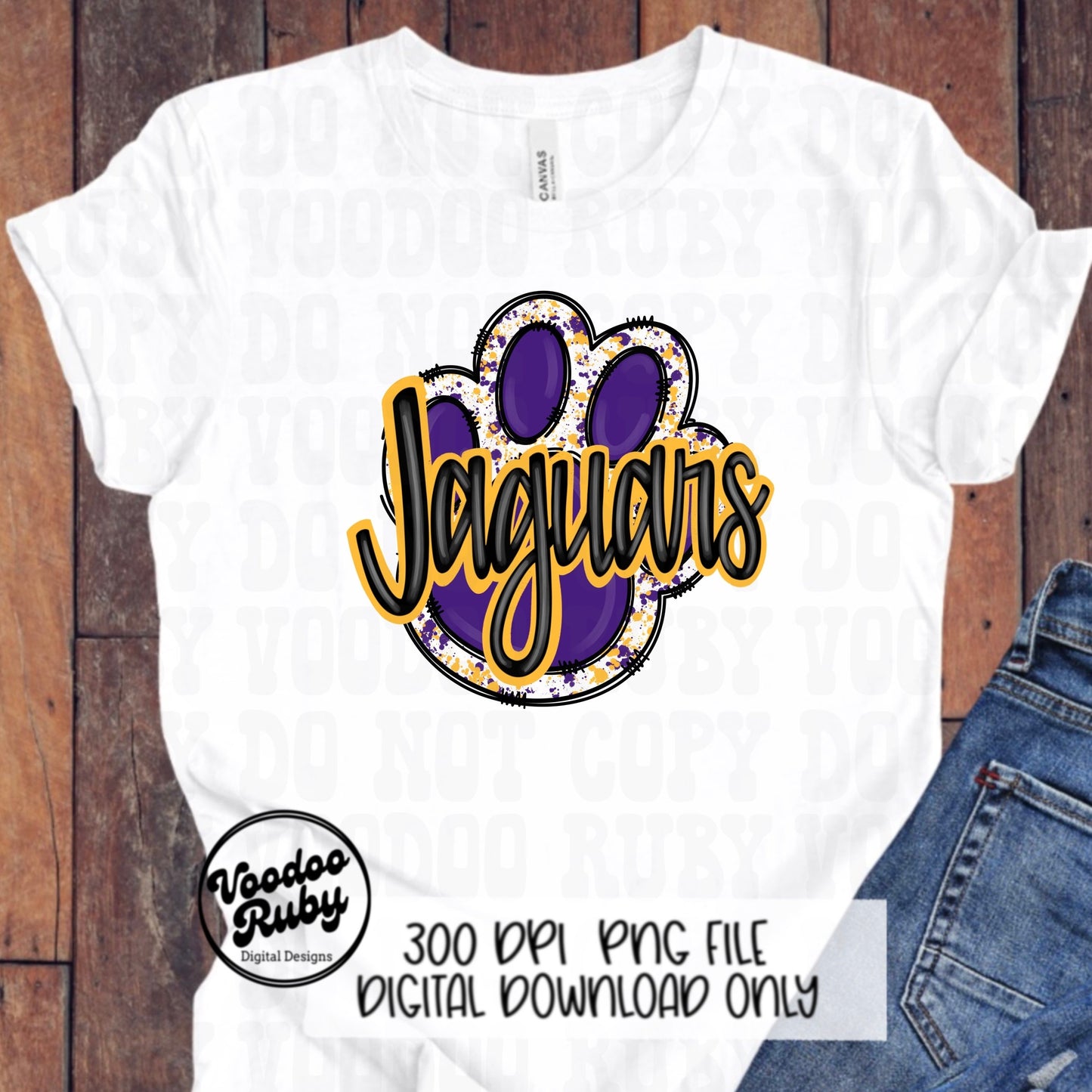 Jaguars PNG Design Hand Drawn Digital Download Paw Print Clip Art Jaguars DTF Printable