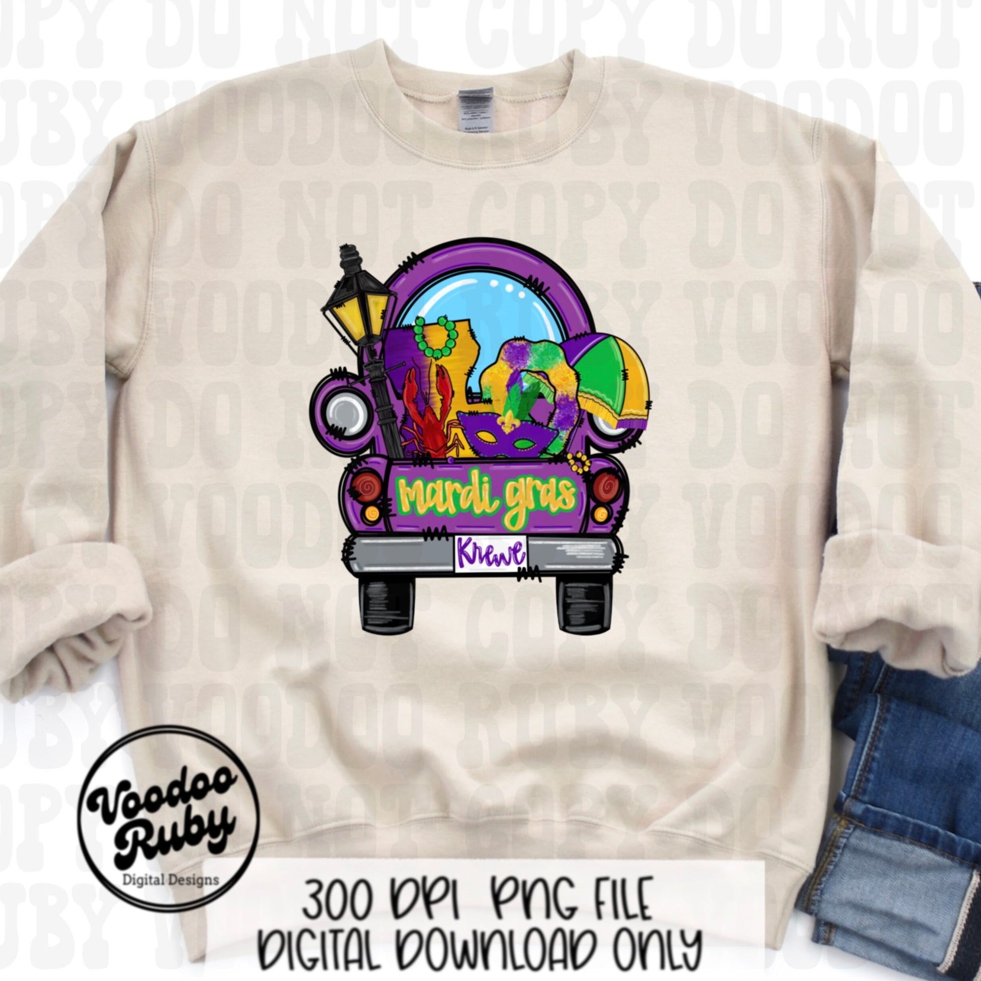 Old Truck Mardi Gras PNG Design Louisiana Sublimation Hand Drawn Digital Download Printable Western png Mardi Gras Truck Crawfish png dtf