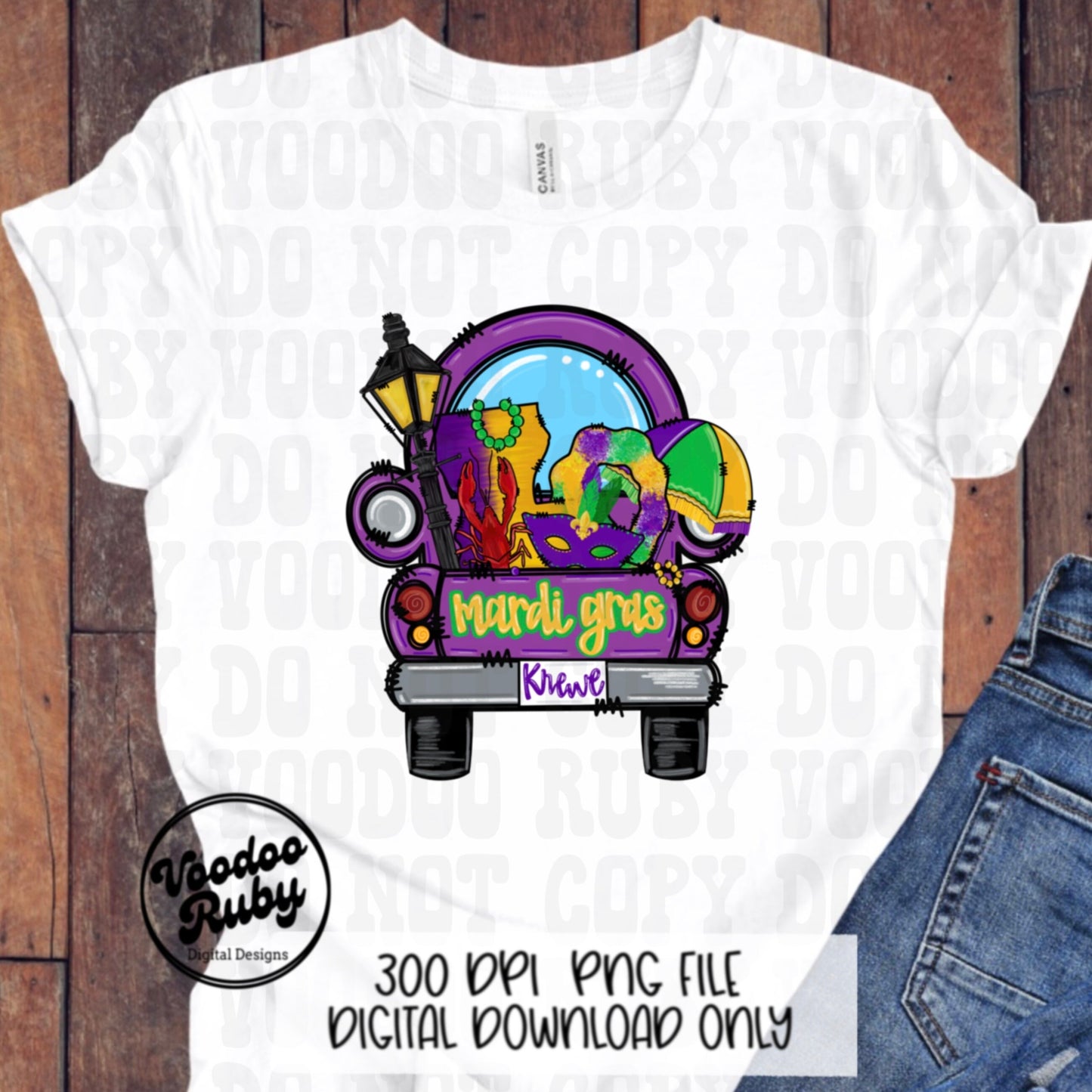 Old Truck Mardi Gras PNG Design Louisiana Sublimation Hand Drawn Digital Download Printable Western png Mardi Gras Truck Crawfish png dtf