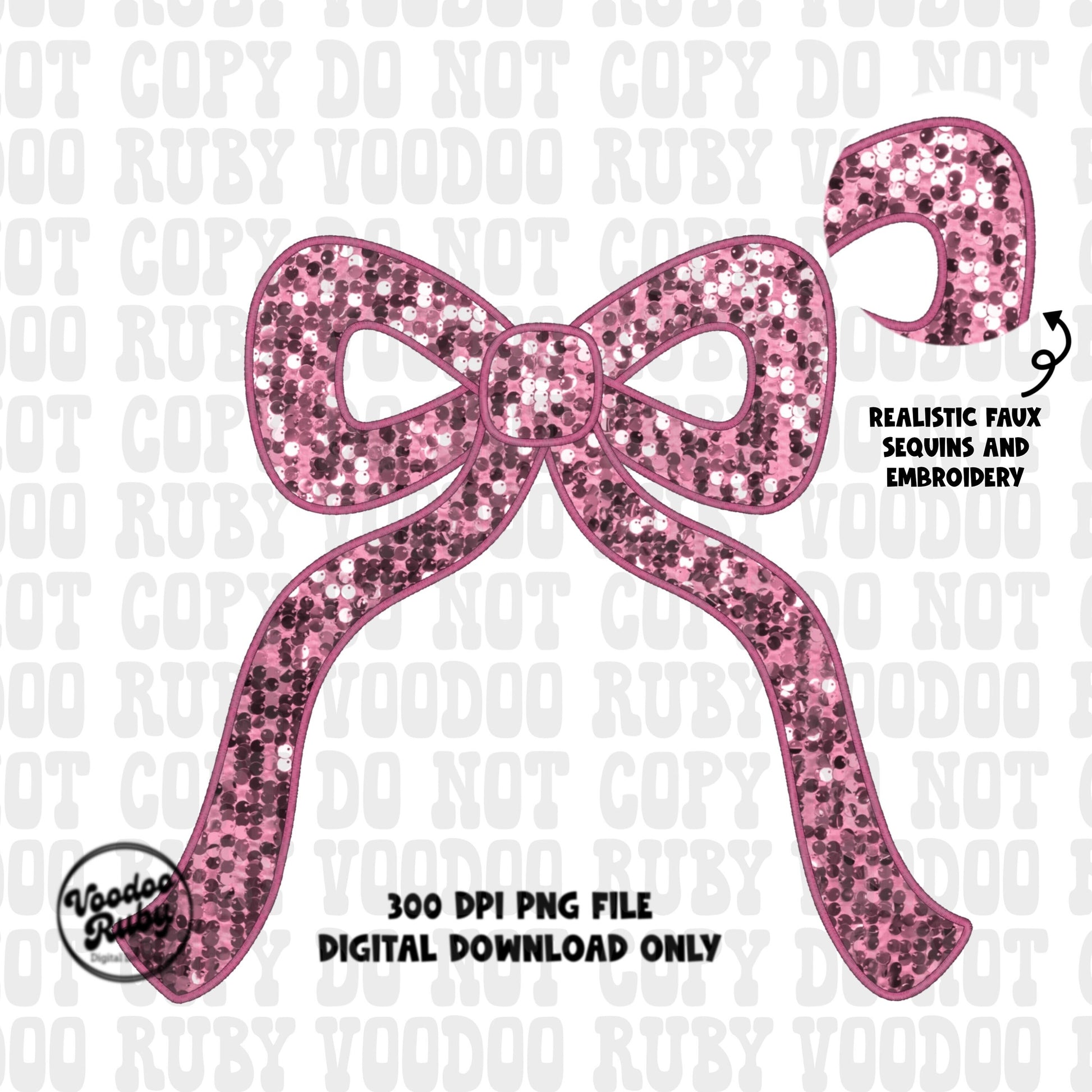 Pink ribbon coquette png balletcore sequin faux embroidery png
