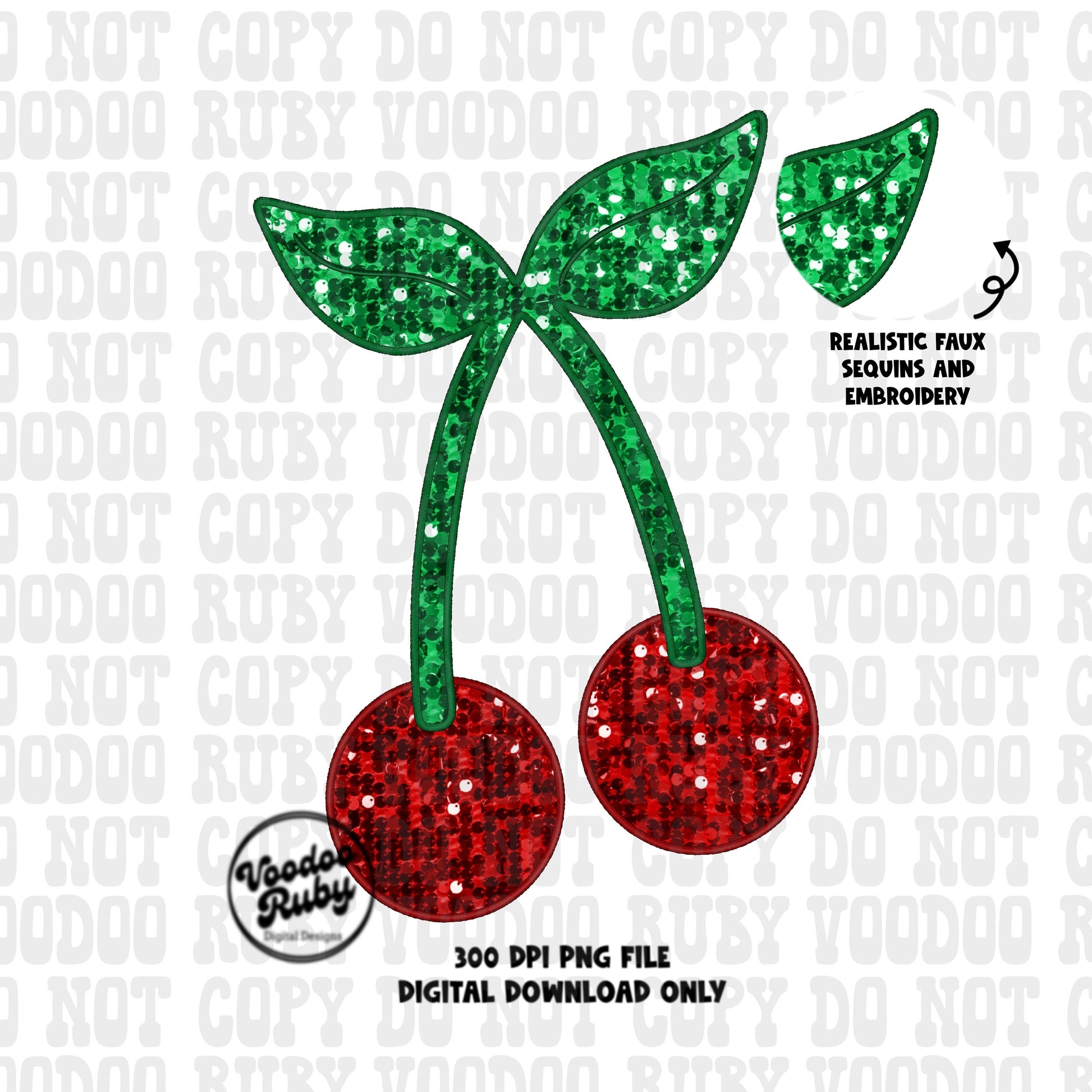 Sequin Cherries PNG Design Coquette Cherries PNG Faux Sequins Faux Embroidery DTF Cherry Sublimation Digital Download