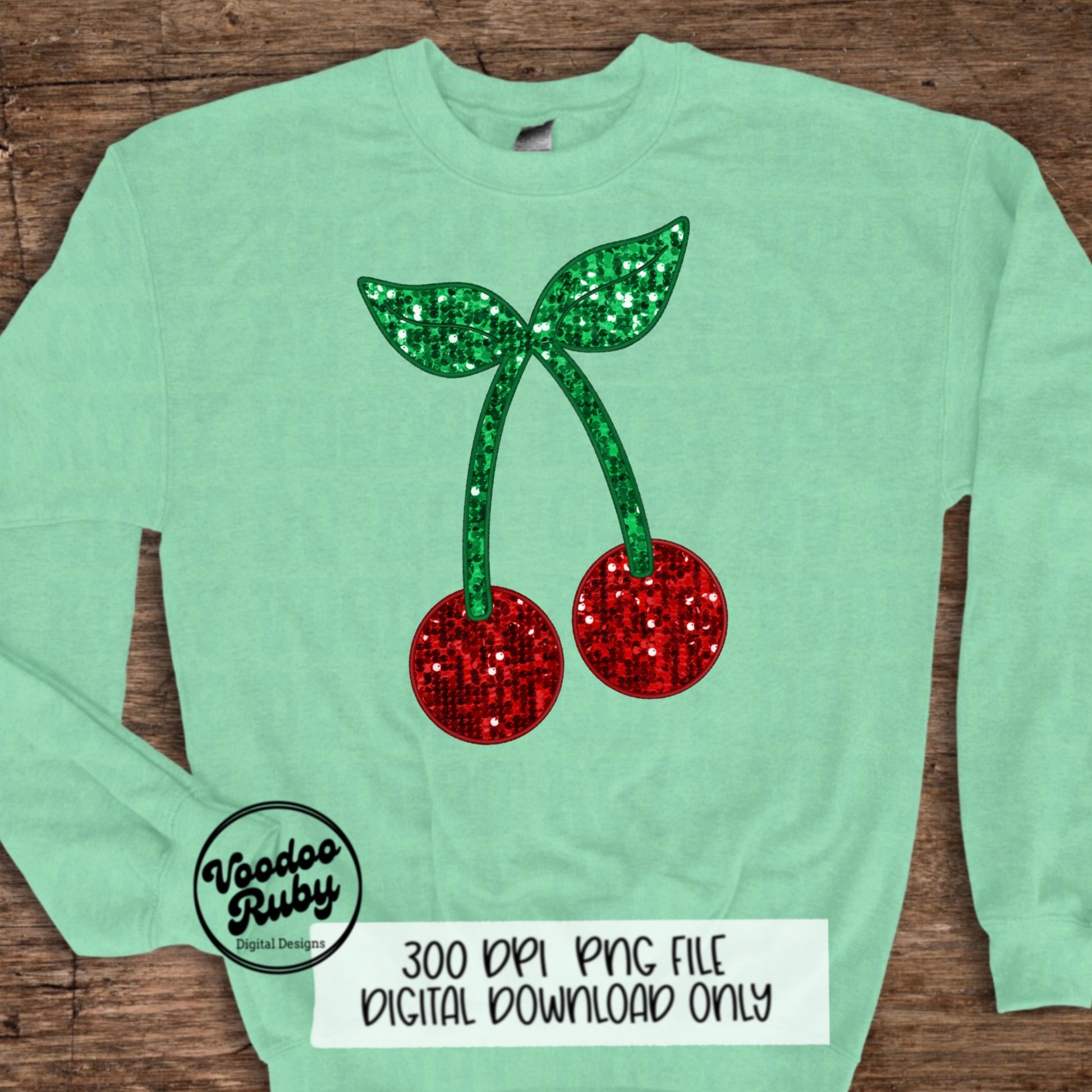 Sequin Cherries PNG Design Coquette Cherries PNG Faux Sequins Faux Embroidery DTF Cherry Sublimation Digital Download