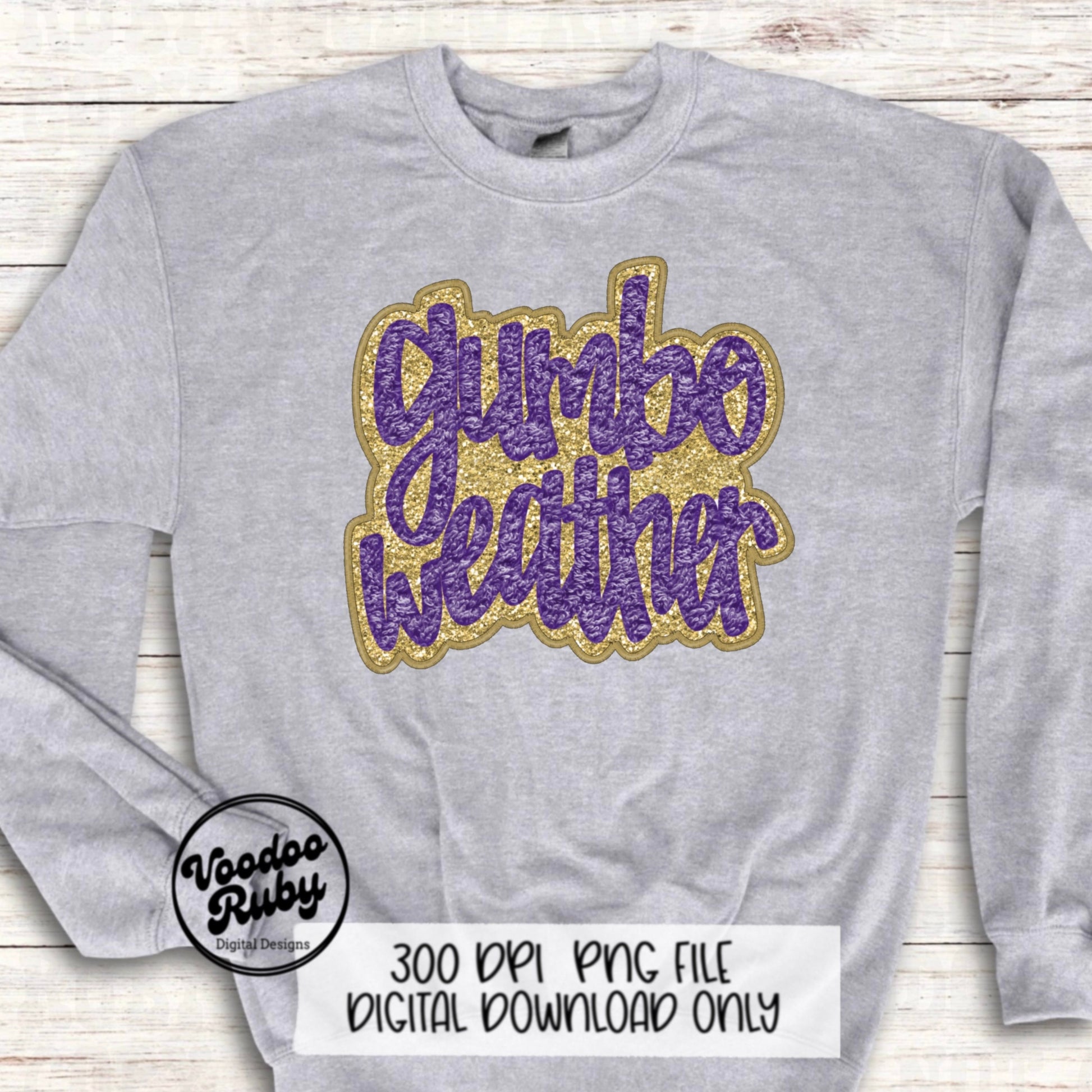Gumbo Weather PNG: Faux Embroidery Mardi Gras Design (Digital Download