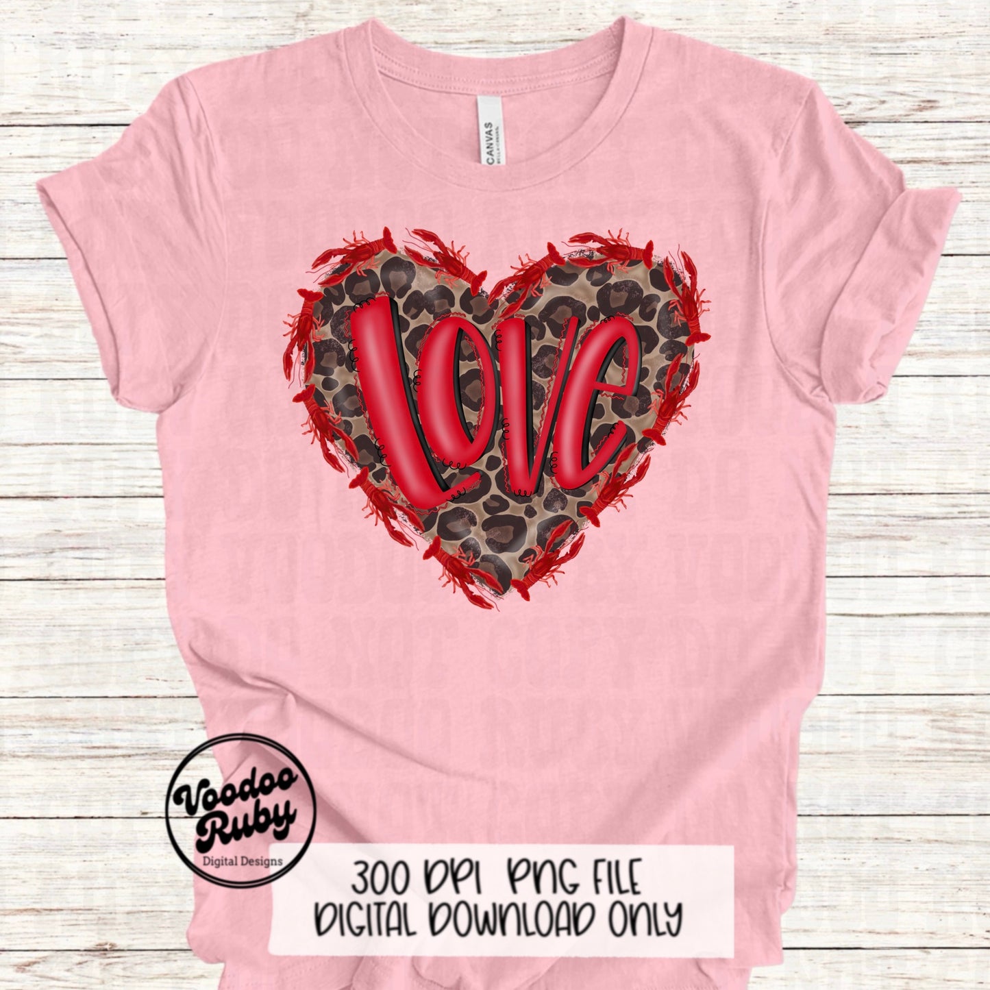 Leopard Crawfish Heart PNG: Louisiana Cajun Design (Digital Download