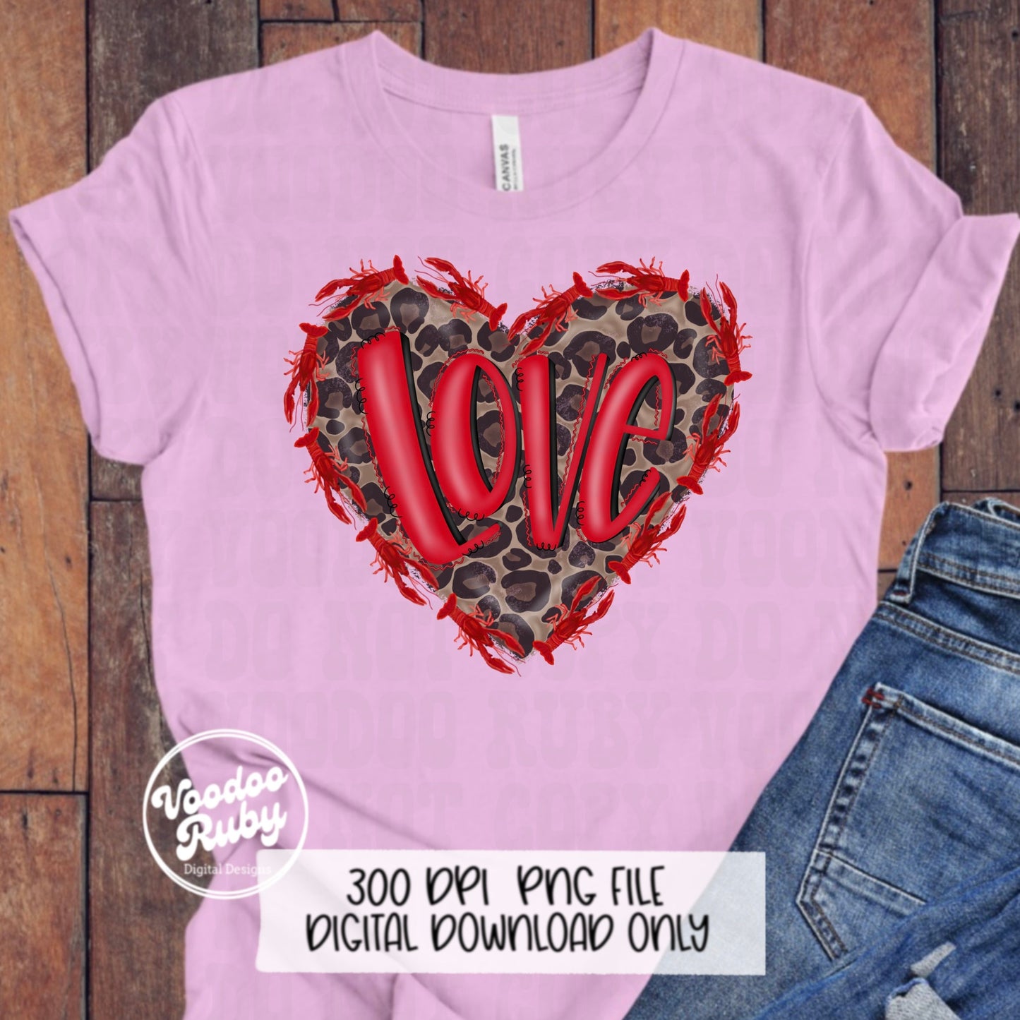 Leopard Crawfish Heart PNG: Louisiana Cajun Design (Digital Download