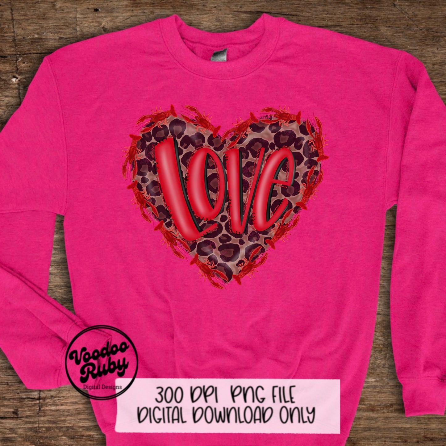 Leopard Crawfish Heart PNG: Louisiana Cajun Design (Digital Download
