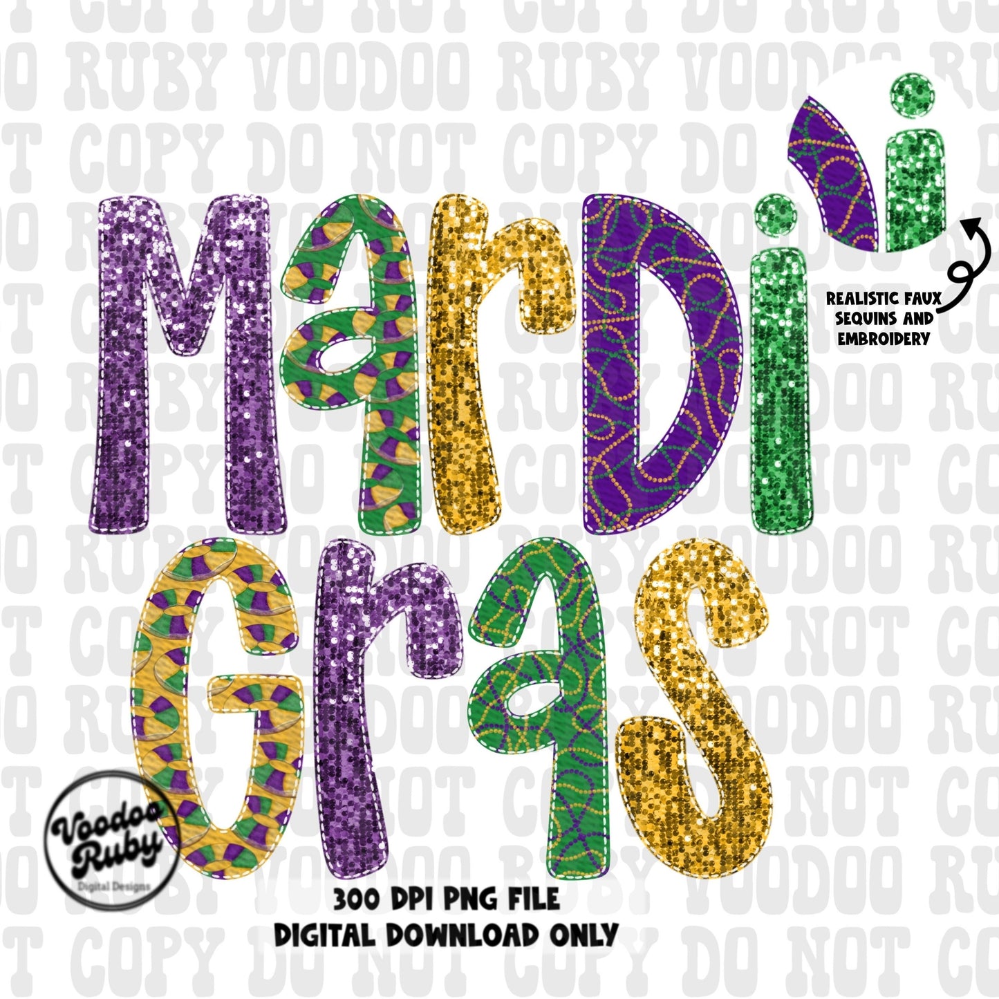 Faux embroidery Mardi Gras png