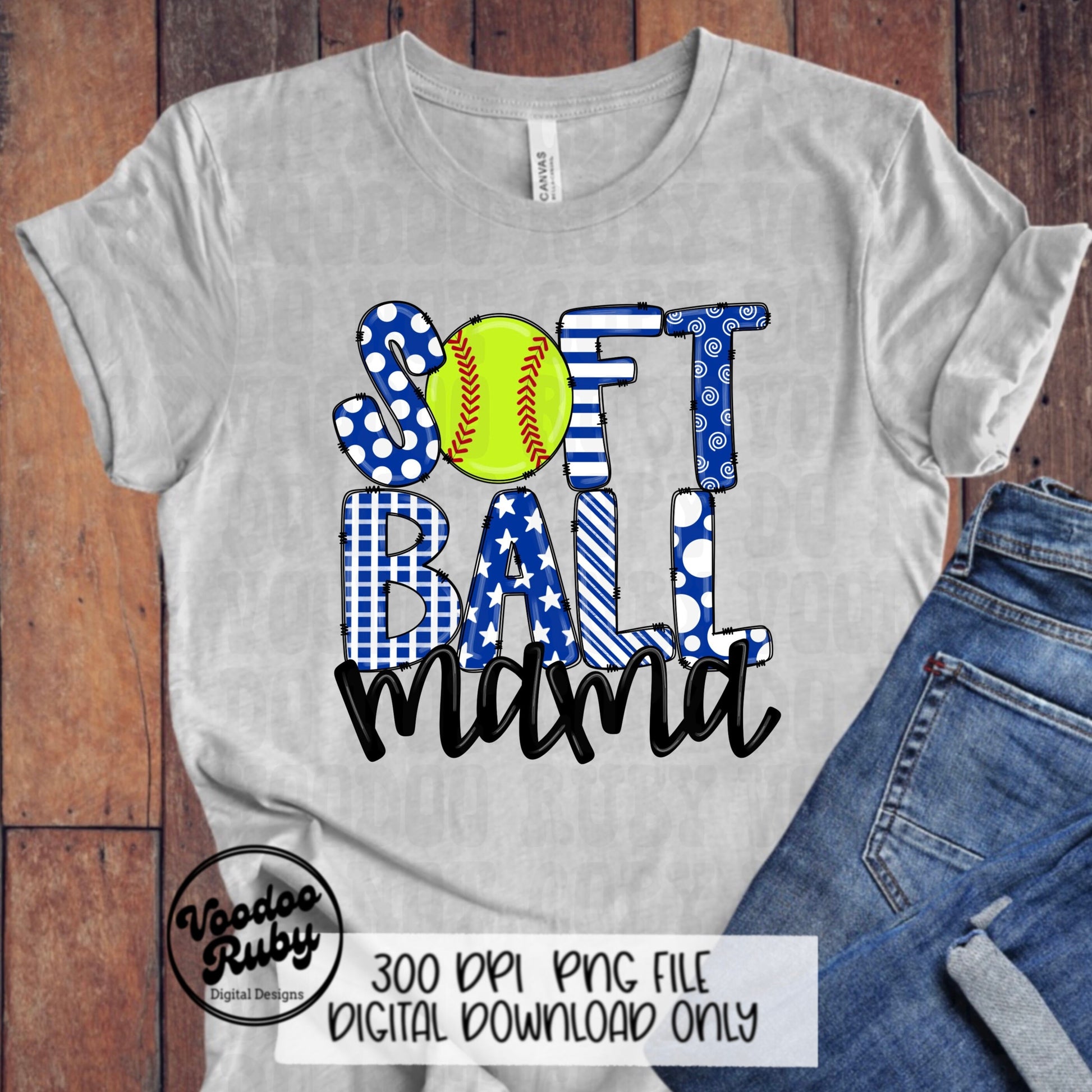 Softball Mom PNG Design Softball Mama Sublimation Hand Drawn Digital Download Softball PNG Blue White Softball DTF Printable Sports Mom