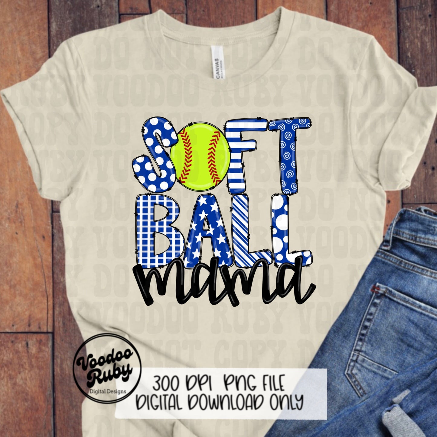 Softball Mom PNG Design Softball Mama Sublimation Hand Drawn Digital Download Softball PNG Blue White Softball DTF Printable Sports Mom