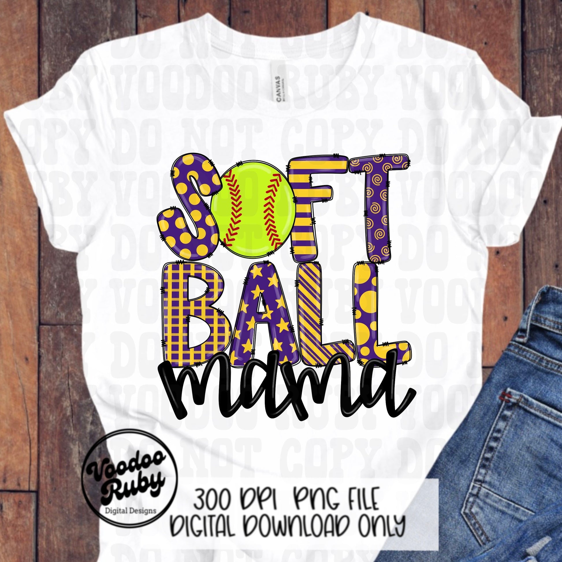 Softball Mom PNG Design: Hand-Drawn Sublimation Clip Art (Digital Download
