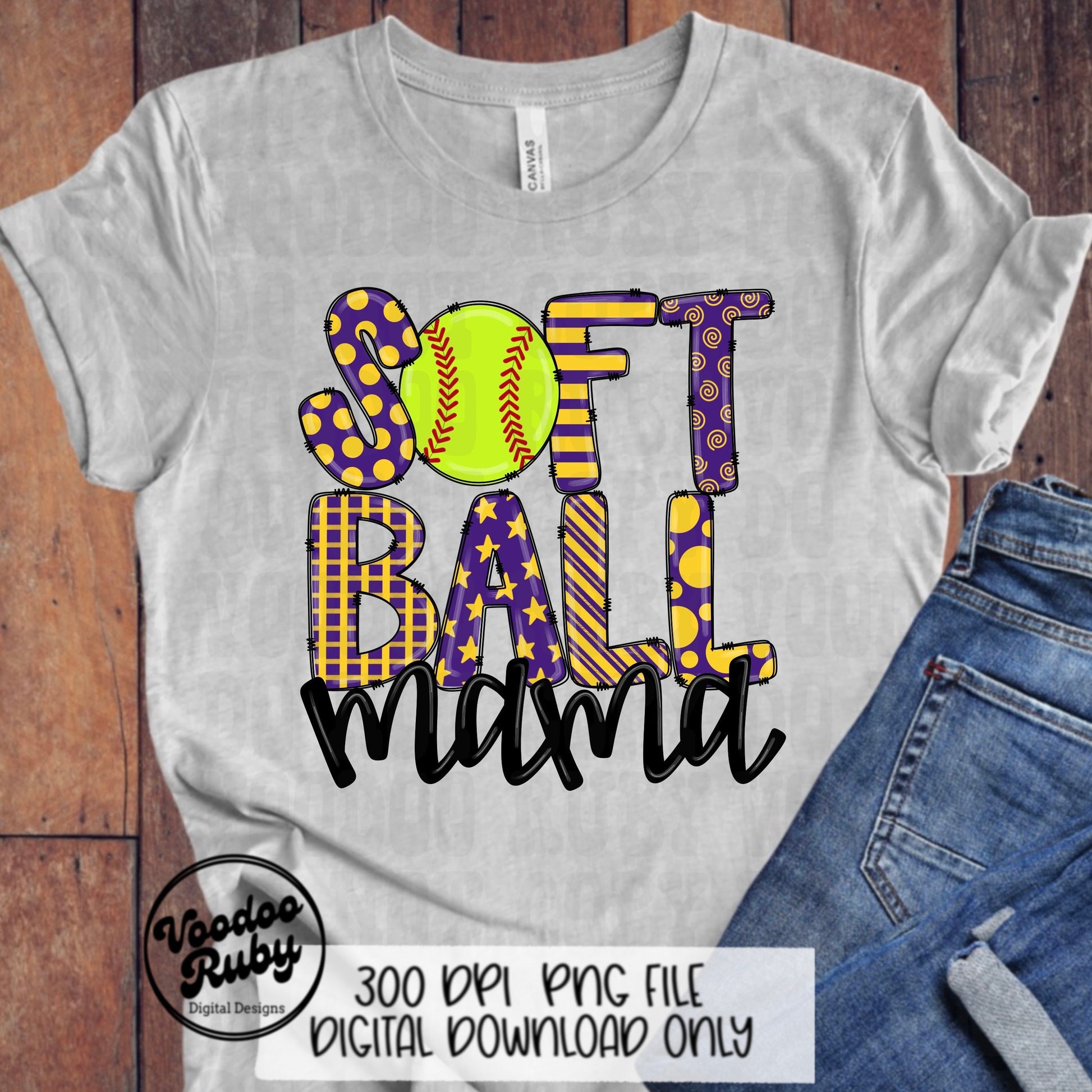 Softball Mom PNG Design: Hand-Drawn Sublimation Clip Art (Digital Download