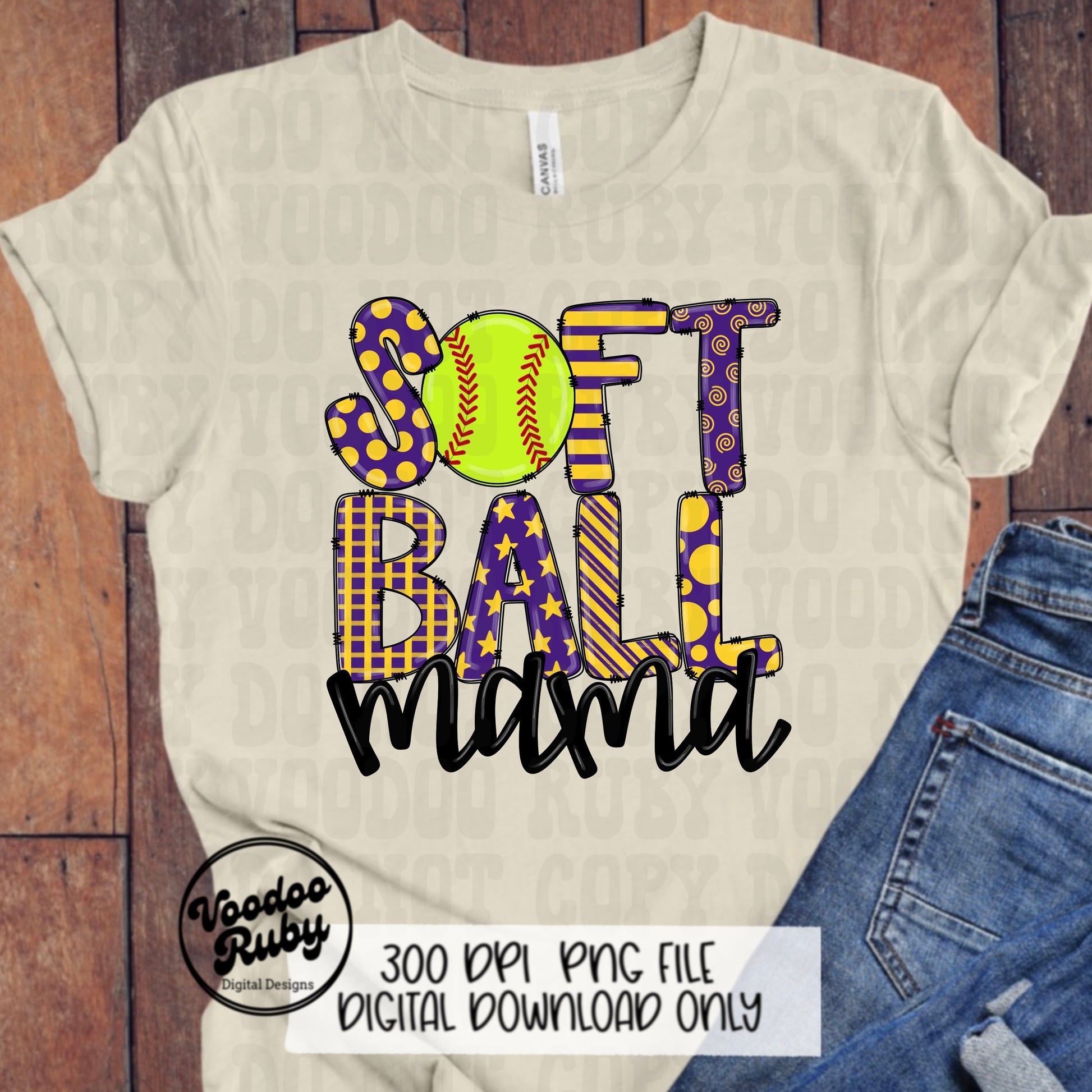 Softball Mom PNG Design: Hand-Drawn Sublimation Clip Art (Digital Download
