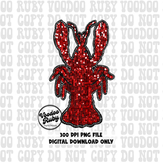 Sequin glitter crawfish png faux embroidery dtf