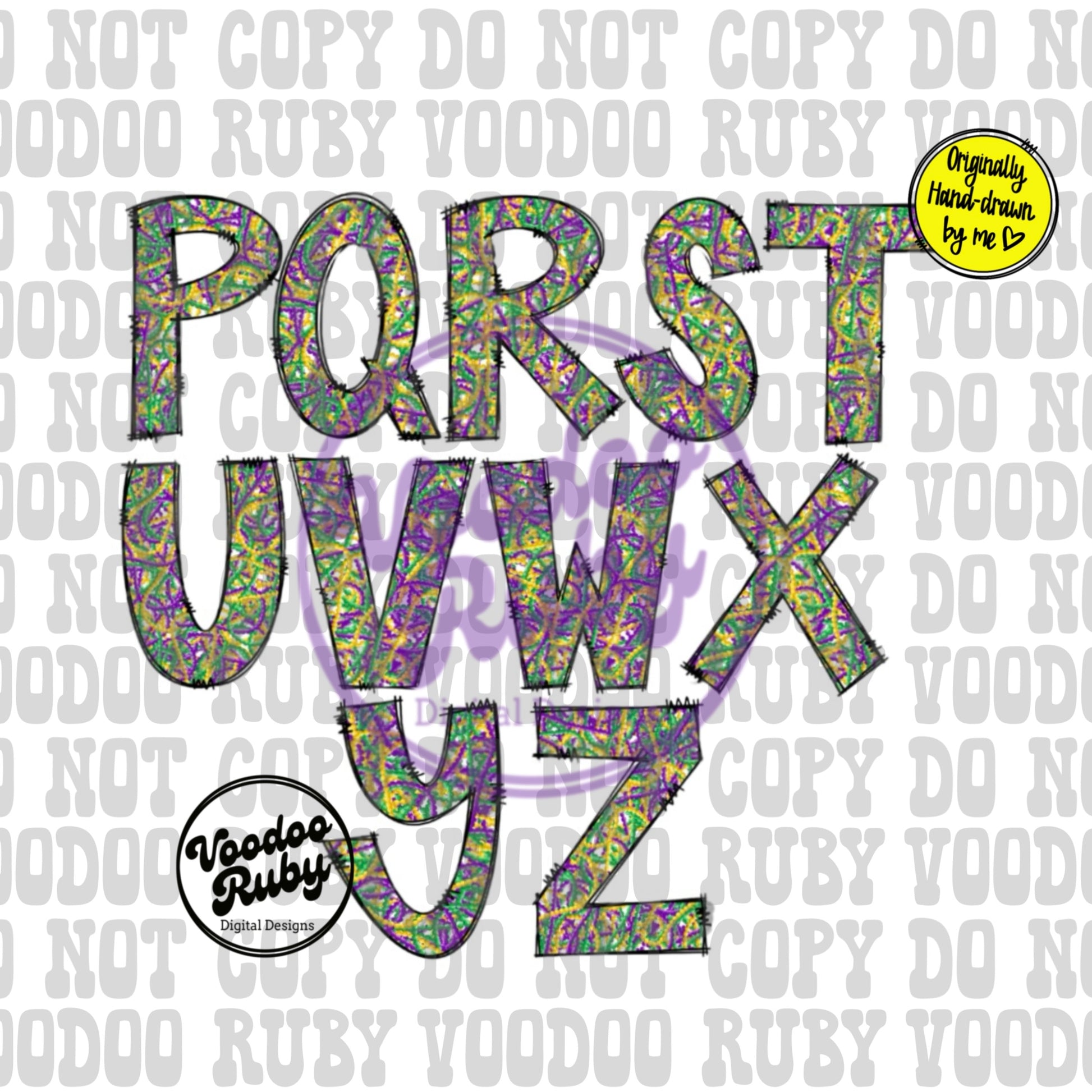 Mardi Gras Doodle Alphabet PNG: Louisiana Hand-Drawn Letters (Digital Download)