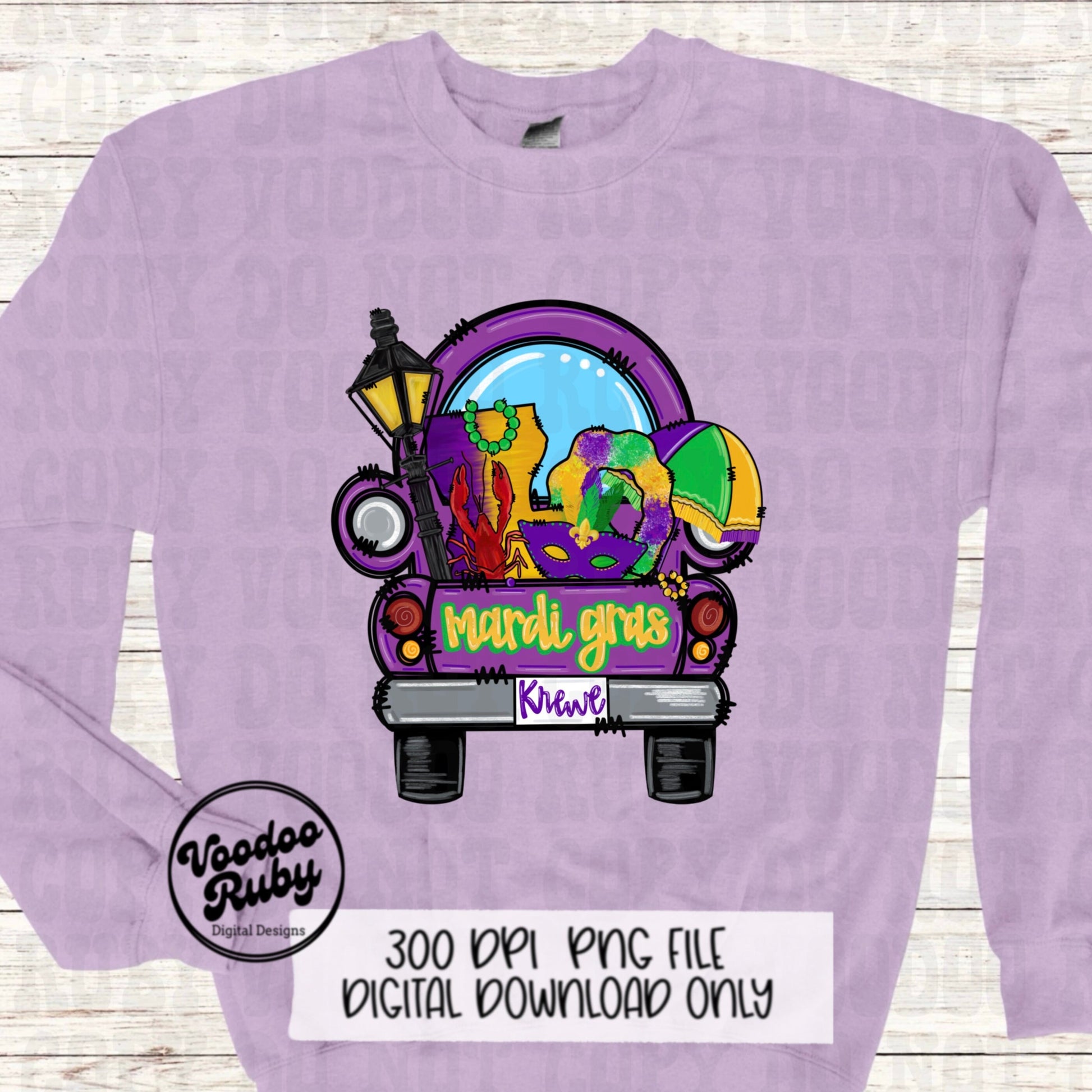 Old Truck Mardi Gras PNG Design Louisiana Sublimation Hand Drawn Digital Download Printable Western png Mardi Gras Truck Crawfish png dtf