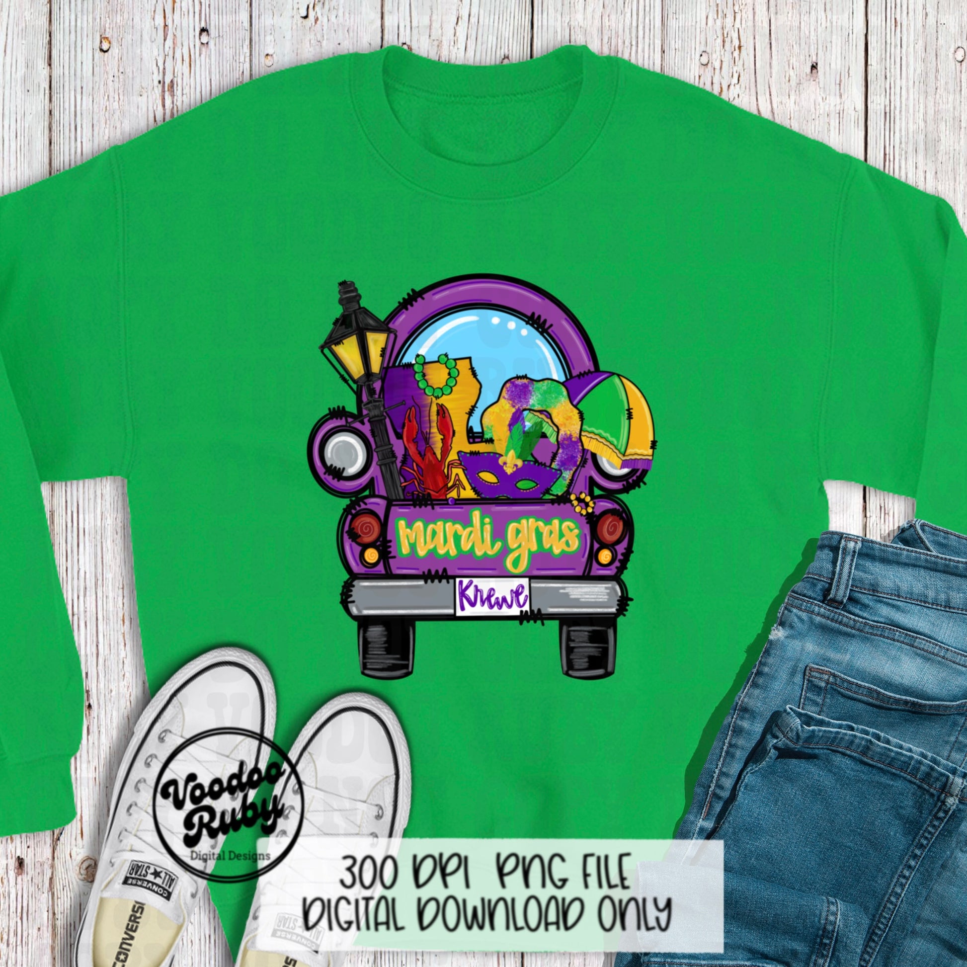 Old Truck Mardi Gras PNG Design Louisiana Sublimation Hand Drawn Digital Download Printable Western png Mardi Gras Truck Crawfish png dtf