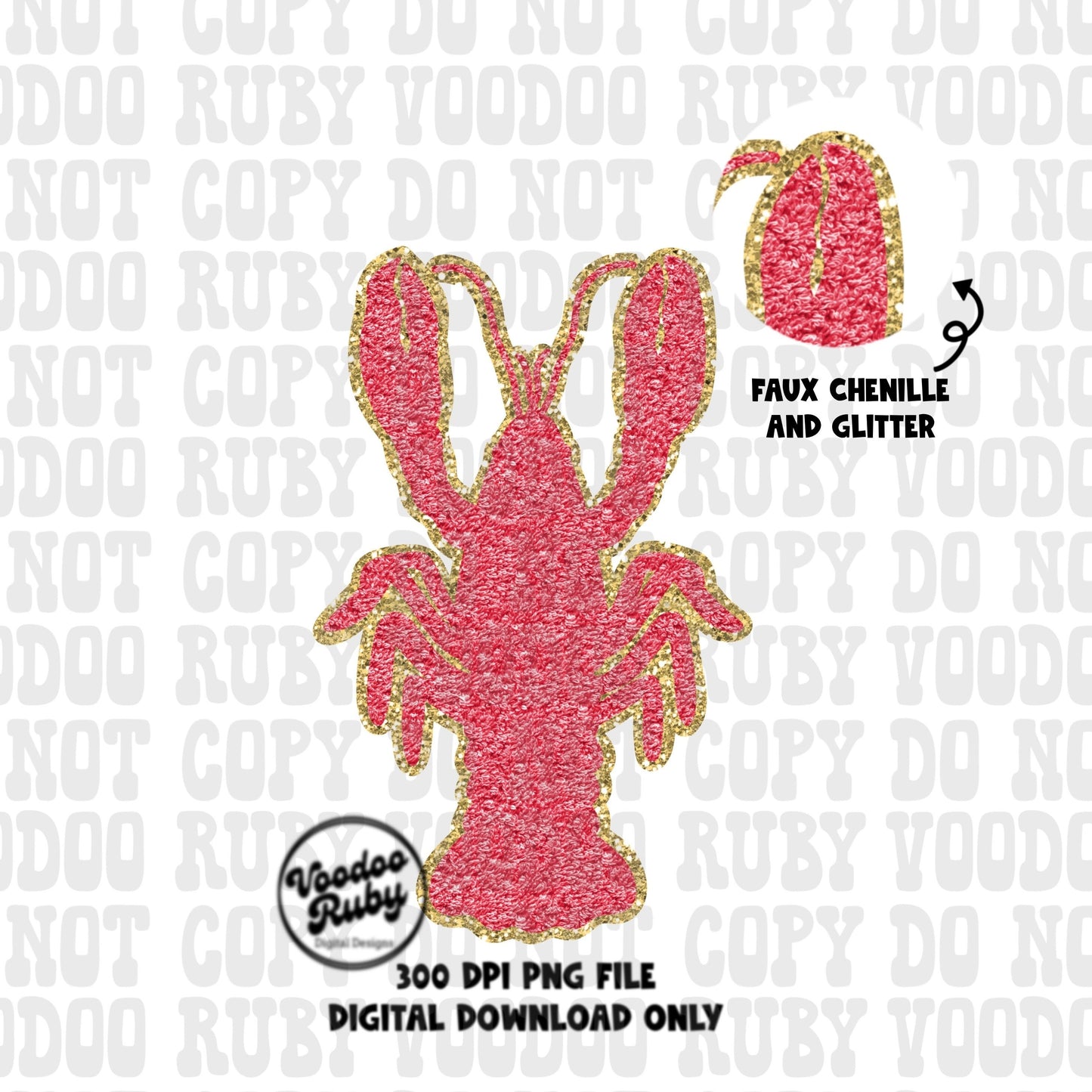 Faux Chenille Crawfish PNG: Unique Louisiana Inspired Digital Download, Add a Cajun Flair to Your Craft