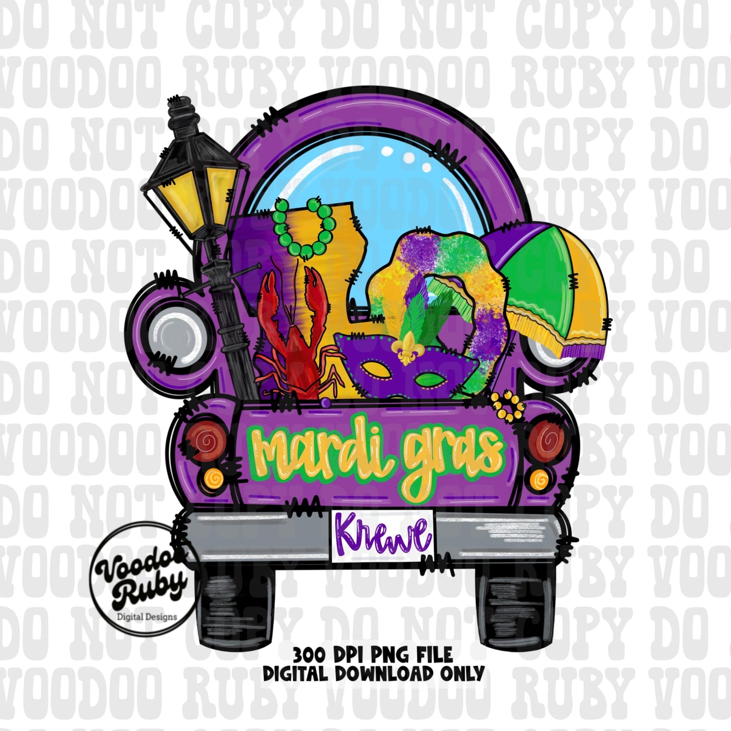 Old Truck Mardi Gras PNG Design Louisiana Sublimation Hand Drawn Digital Download Printable Western png Mardi Gras Truck Crawfish png dtf